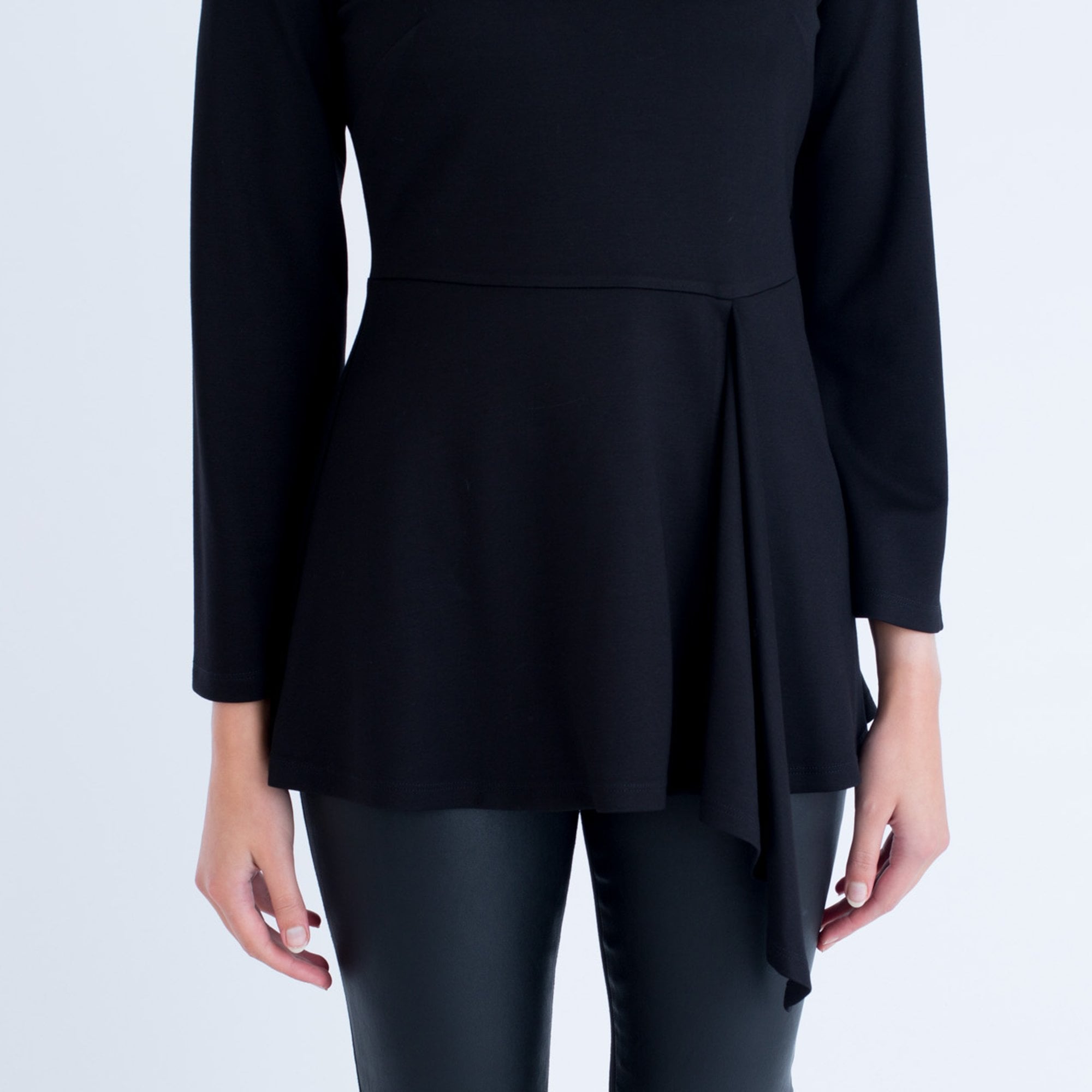 Camelot Back Zip Peplam Top With Front Frill Black