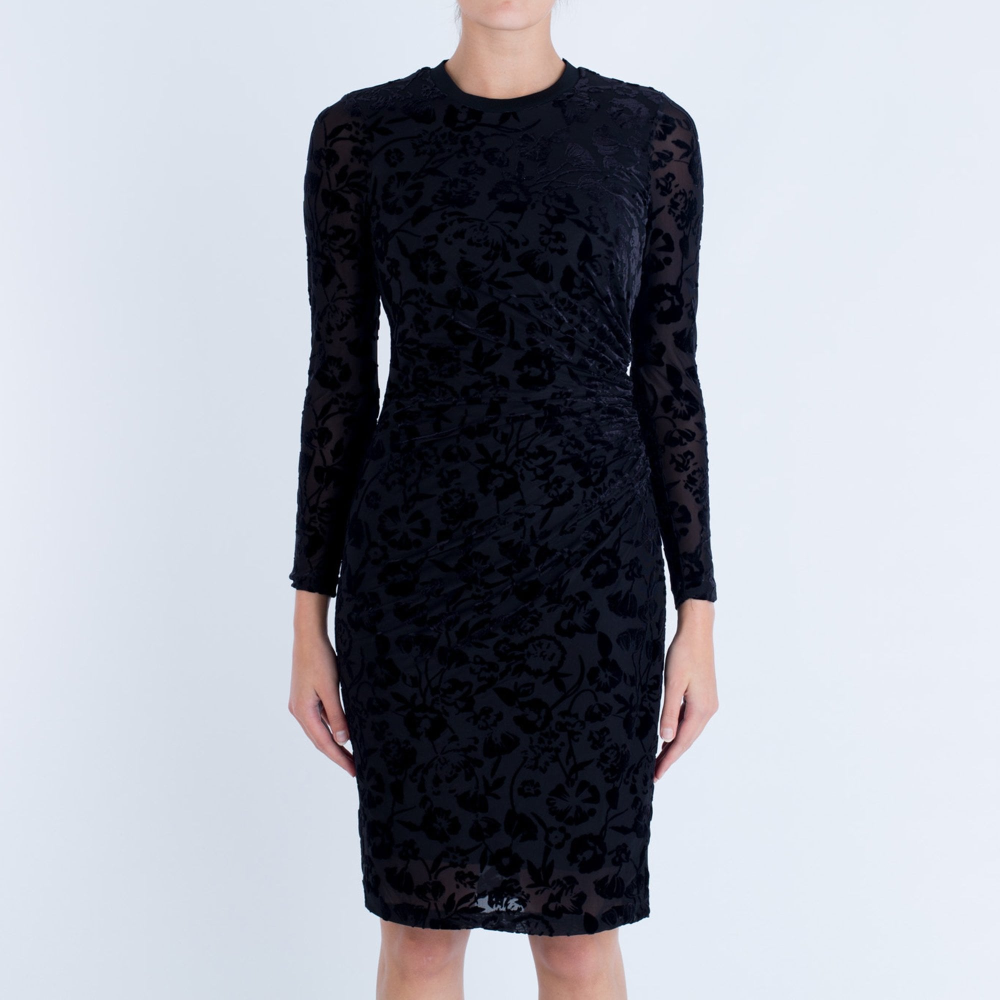 In Wear Fanny Velvet Floral Ruched Dress Black