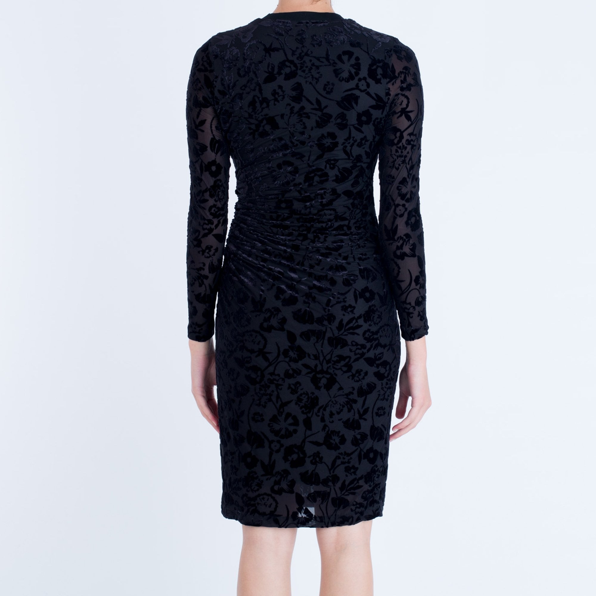 In Wear Fanny Velvet Floral Ruched Dress Black