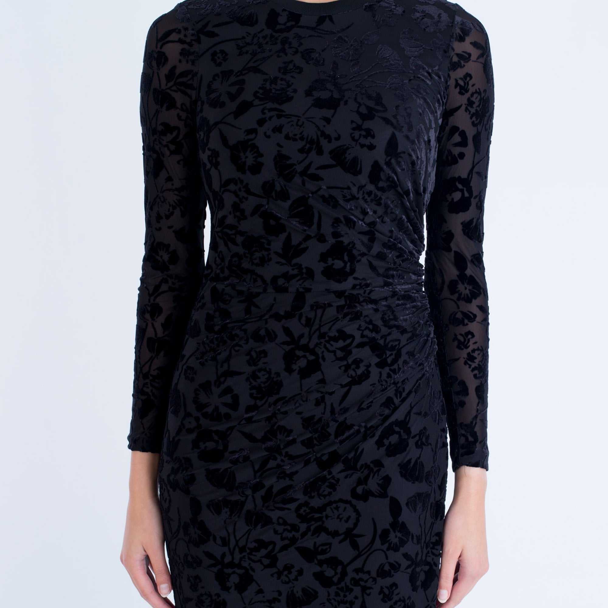 In Wear Fanny Velvet Floral Ruched Dress Black