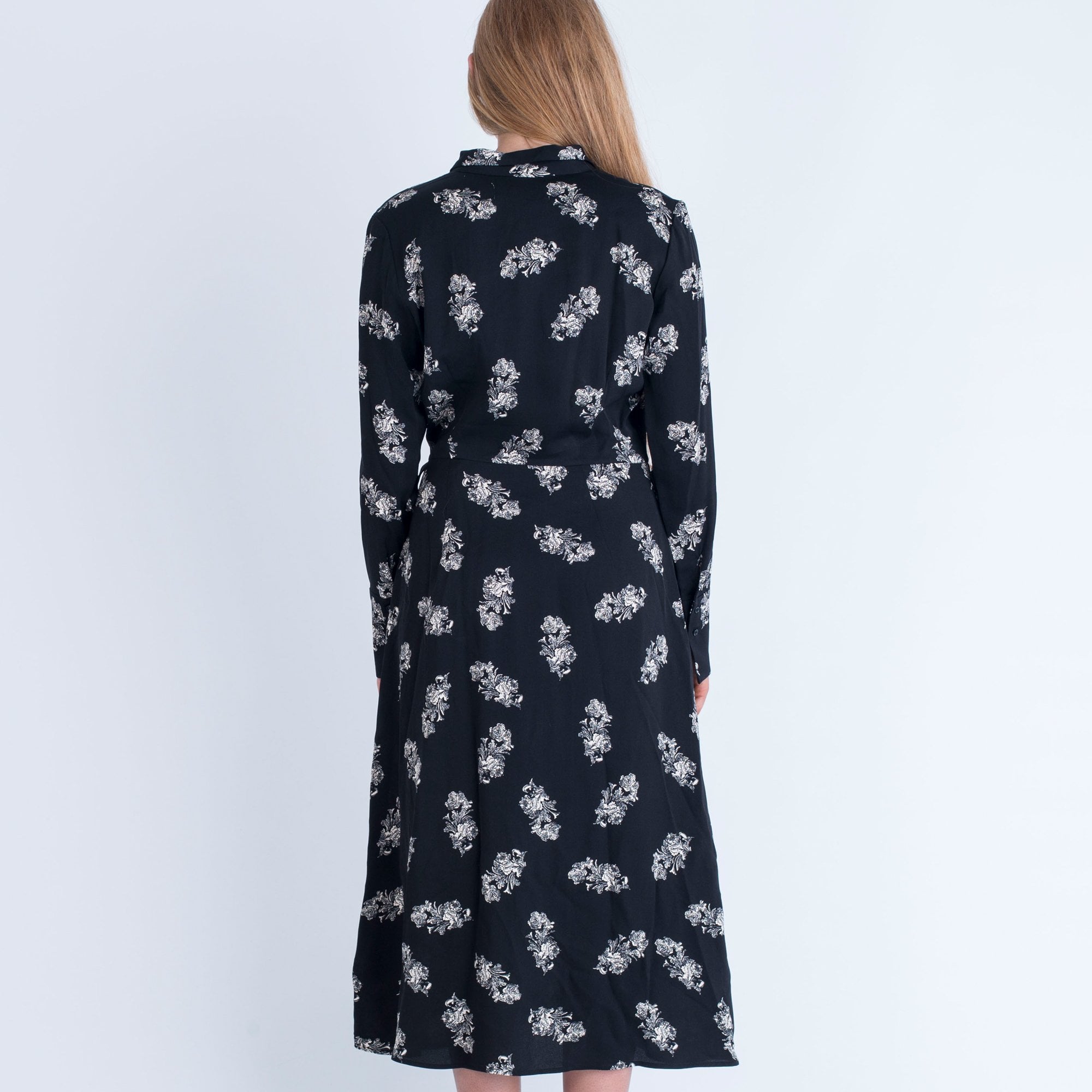 In Wear Elena Flower Print Dress With Tie Side Black/Cream