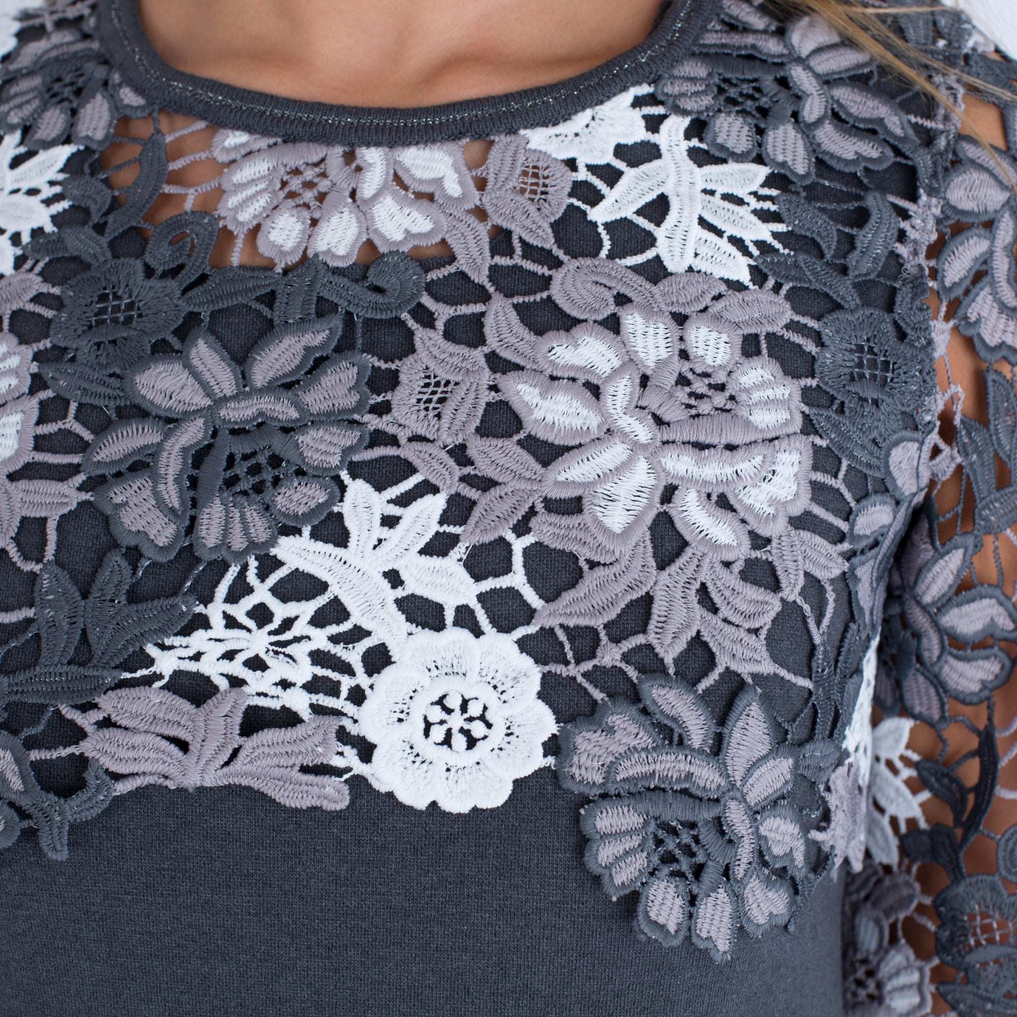 Dexterior Lace Removable Top Knitted Dress Grey/White