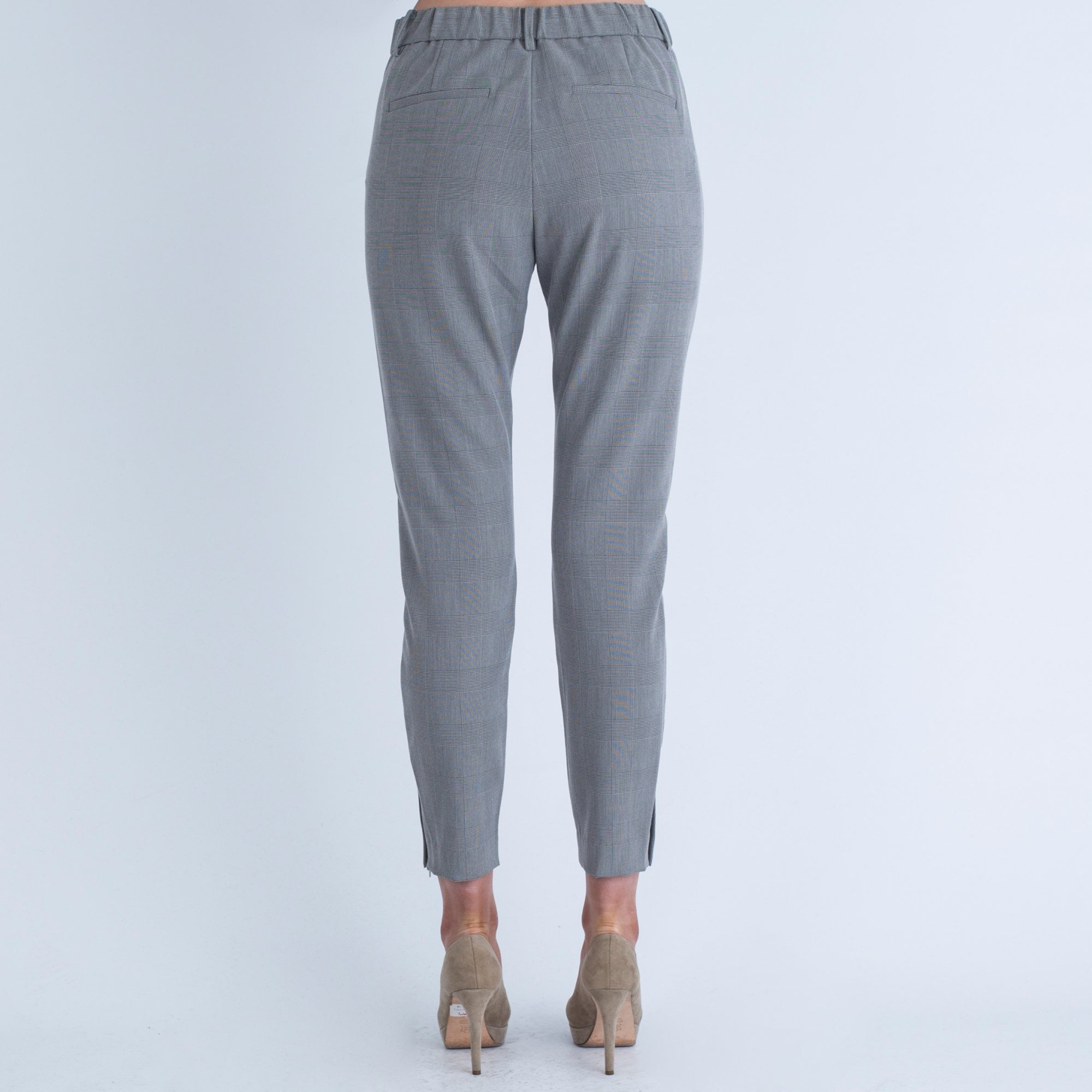 In Wear Check Trousers With Ankle Zip Light Grey