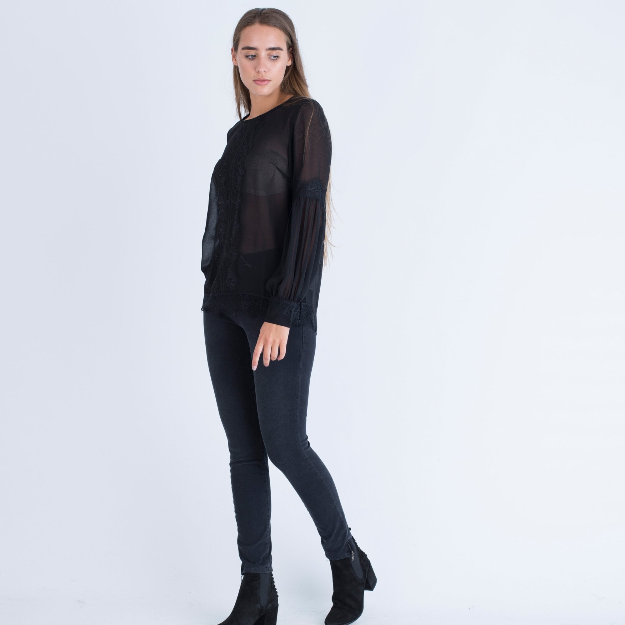 Rosemunde Centre Lace Panel Blouse Black