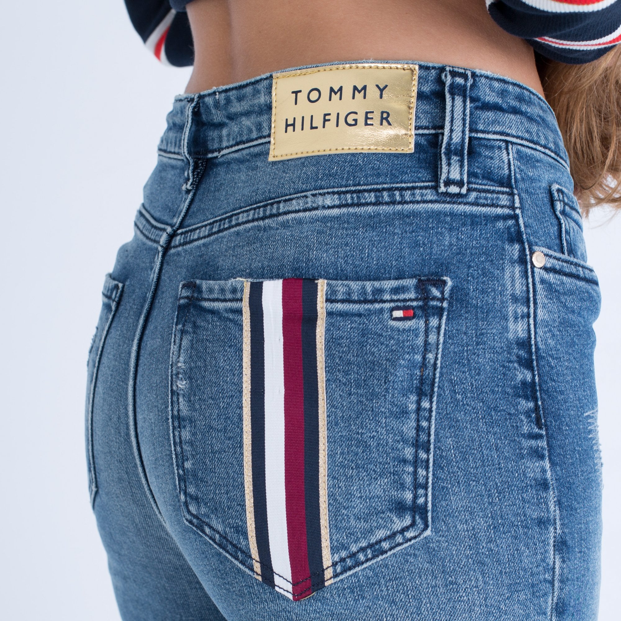 Tommy Hilfiger Distressed Jean With Stripe Pocket Light Denim