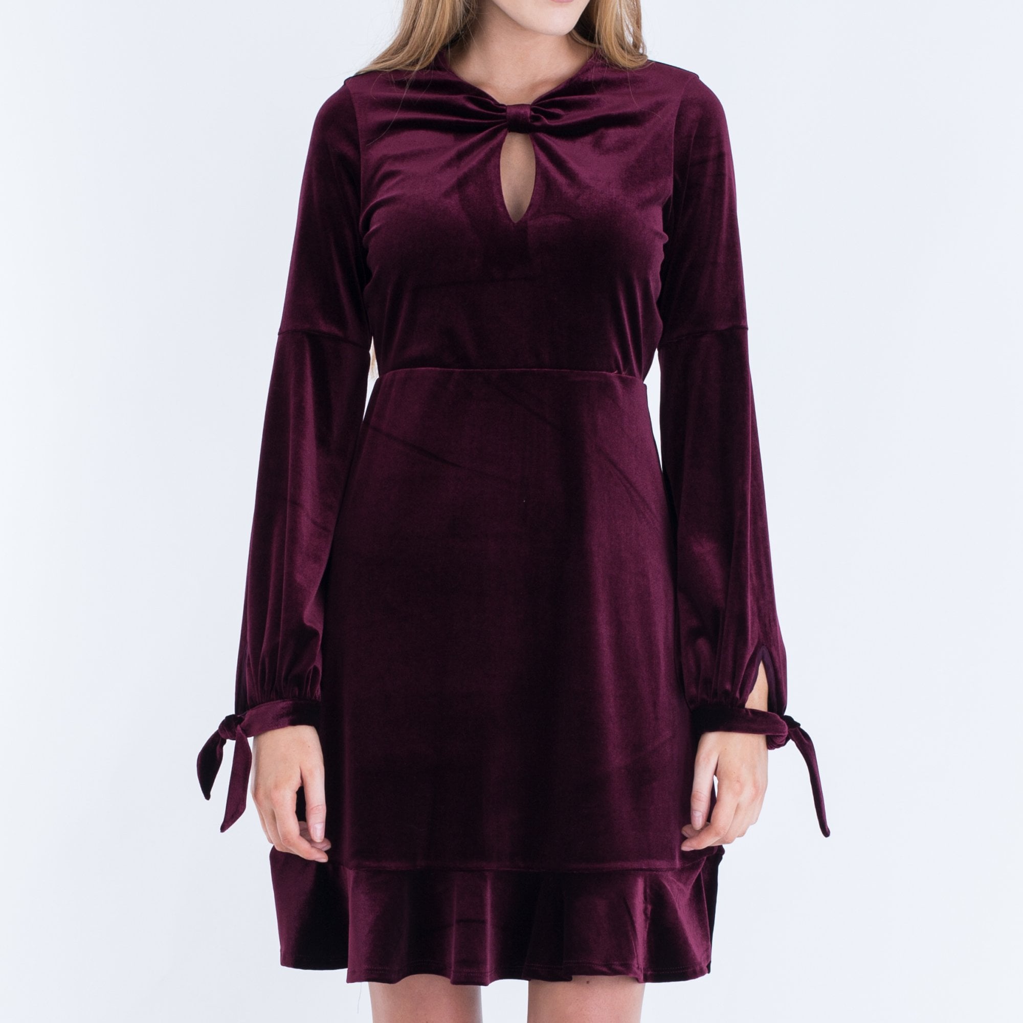 Hale Bob Velvet Dress With Keyhole Front And Flippy Hem Cranberry