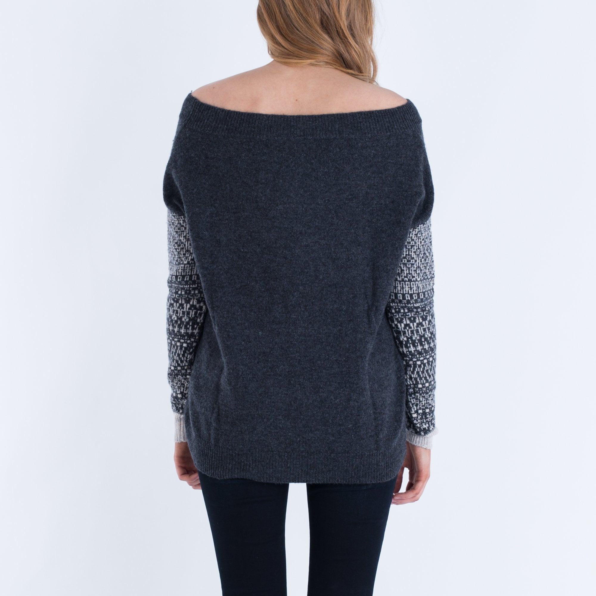 Charli Simona V Neck With Fairisle Sleeve Dark Grey