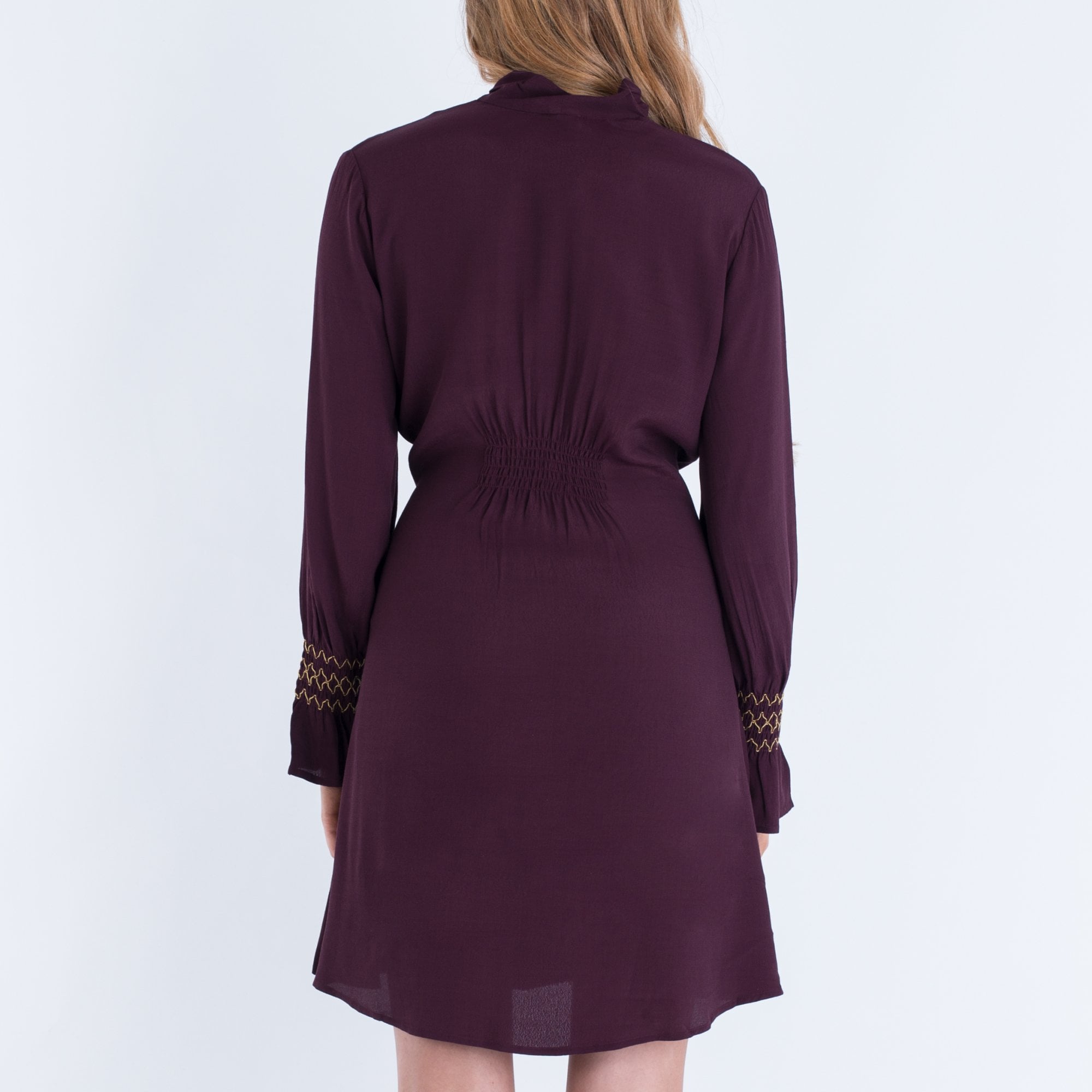 Charli Genevieve Tie Neck Flute Sleeve Dress Fit And Flare Damson