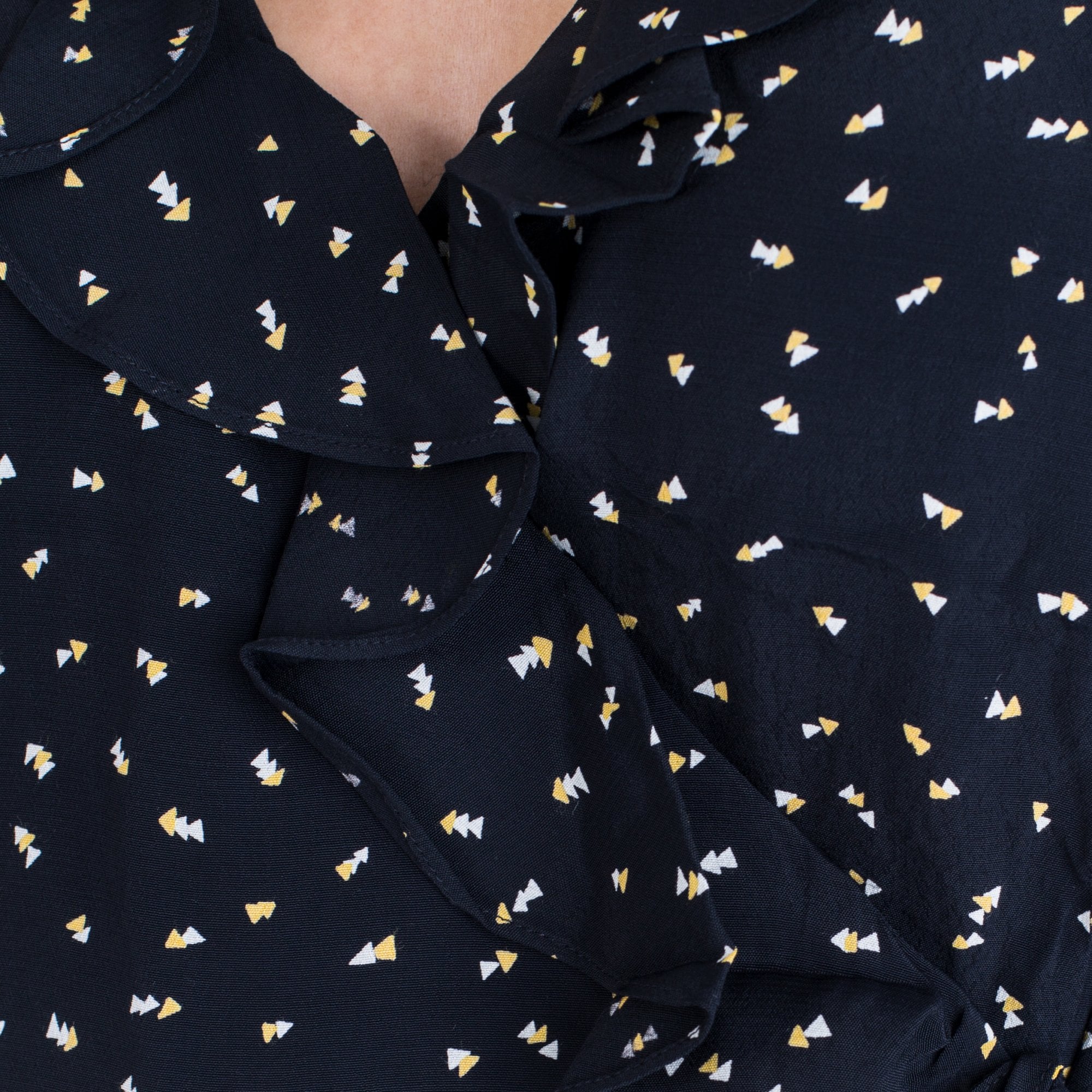 Charli Gabriella Tie Side Ruffle Edge Blouse Arrow Print Navy