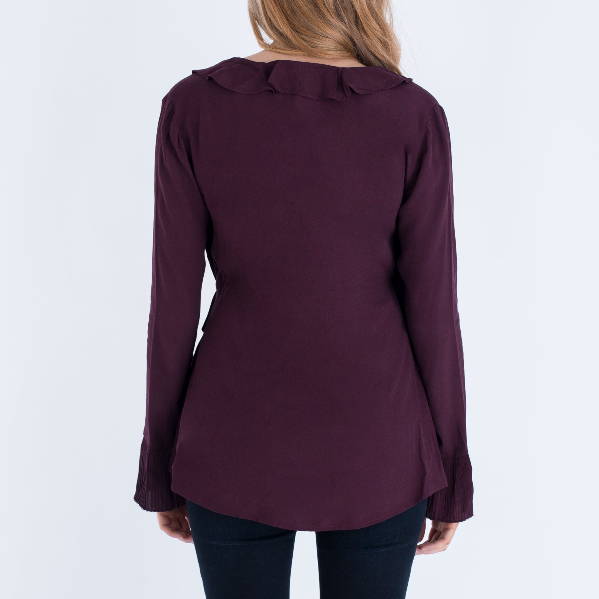 Charli Gabriella Tie Side Ruffle Edge Blouse Damson