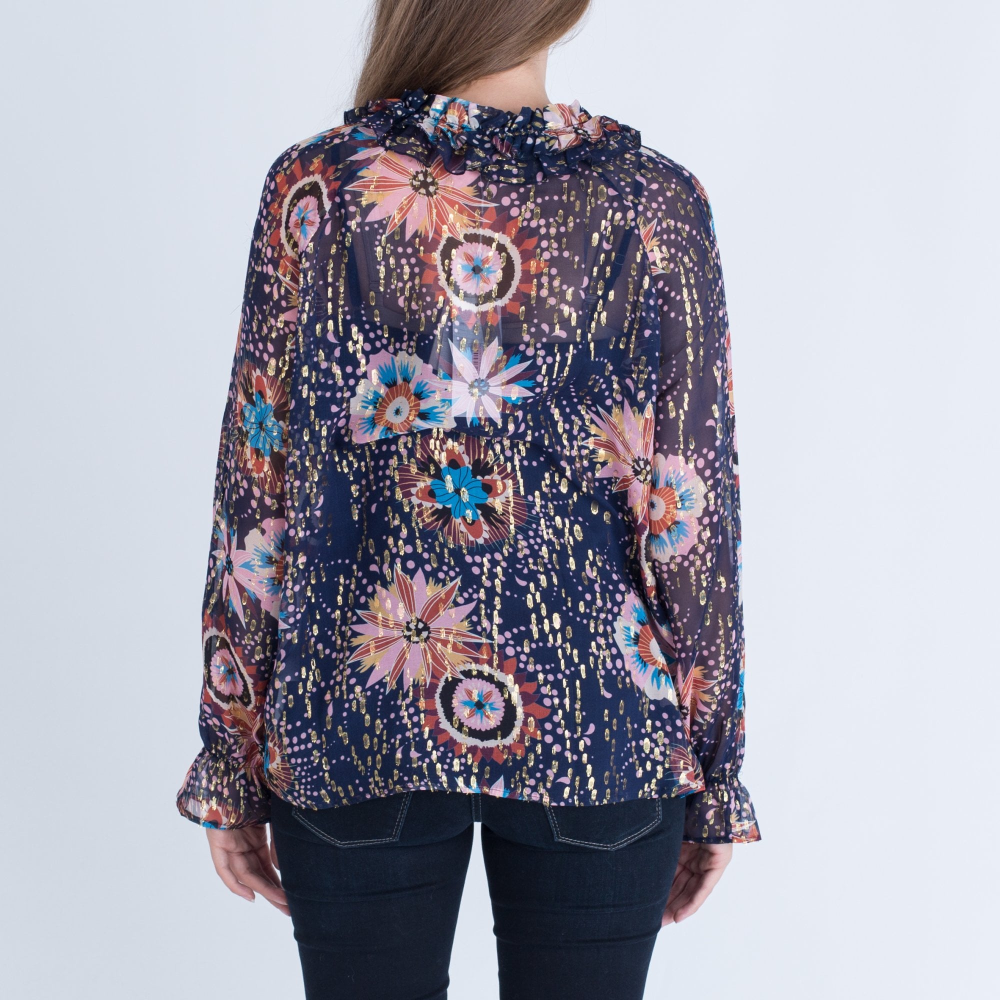 Dea Kudibal Silk Chiffon Blouse With Gold Thread Purple Multi