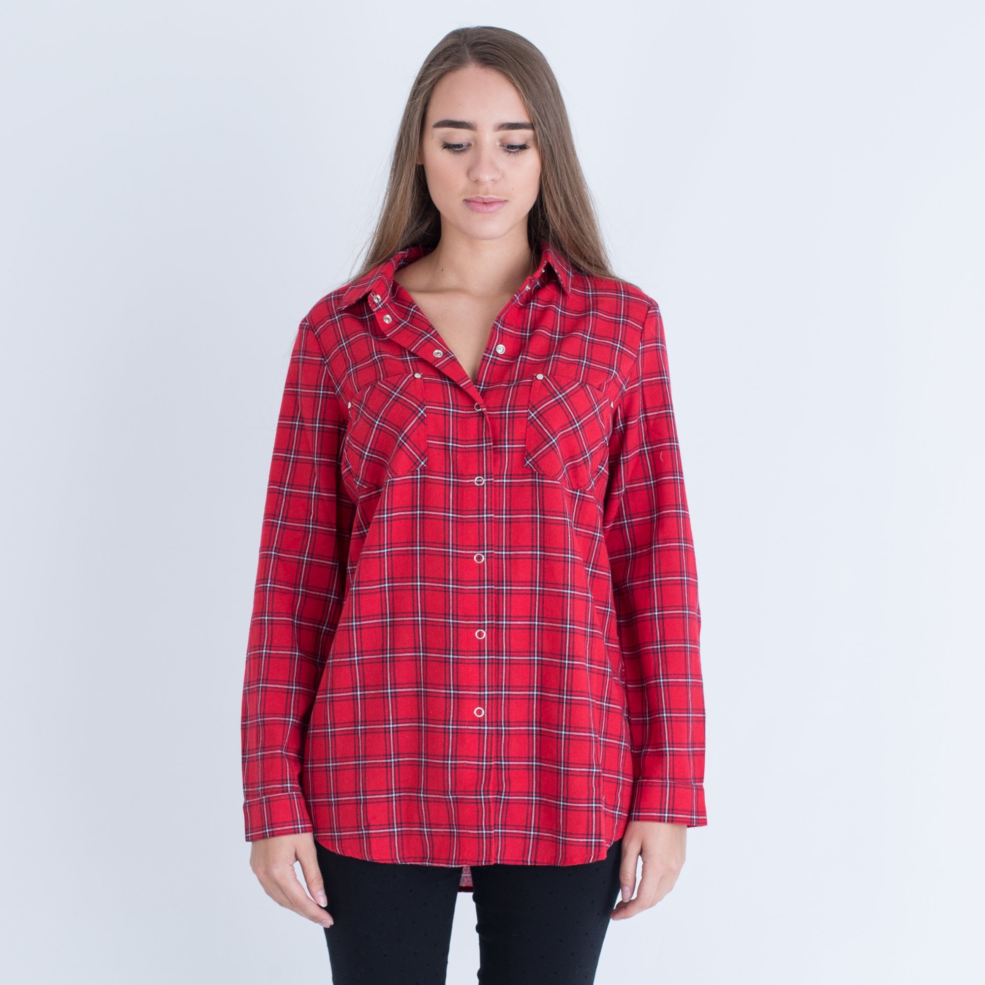 Oui Check Shirt Red