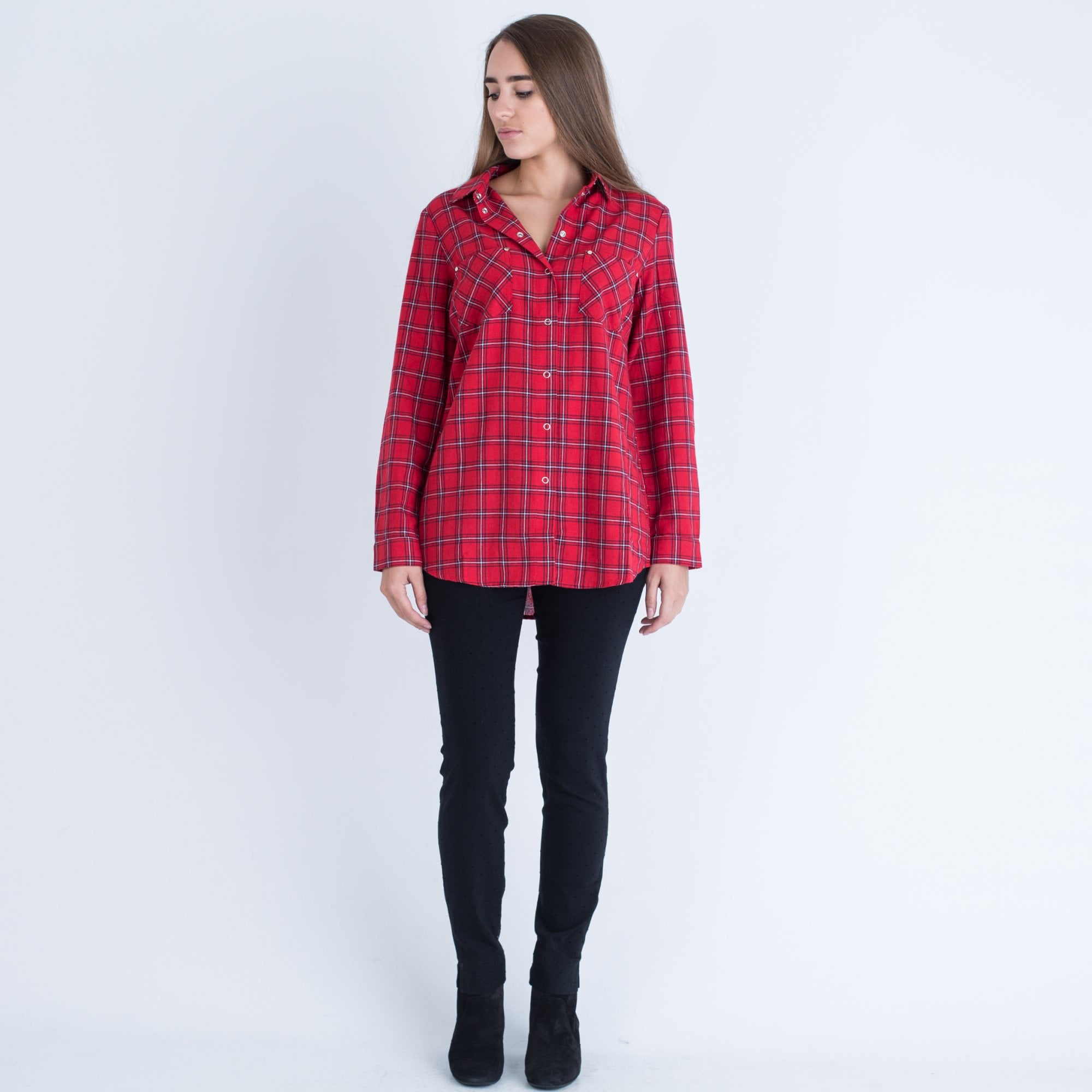 Oui Check Shirt Red