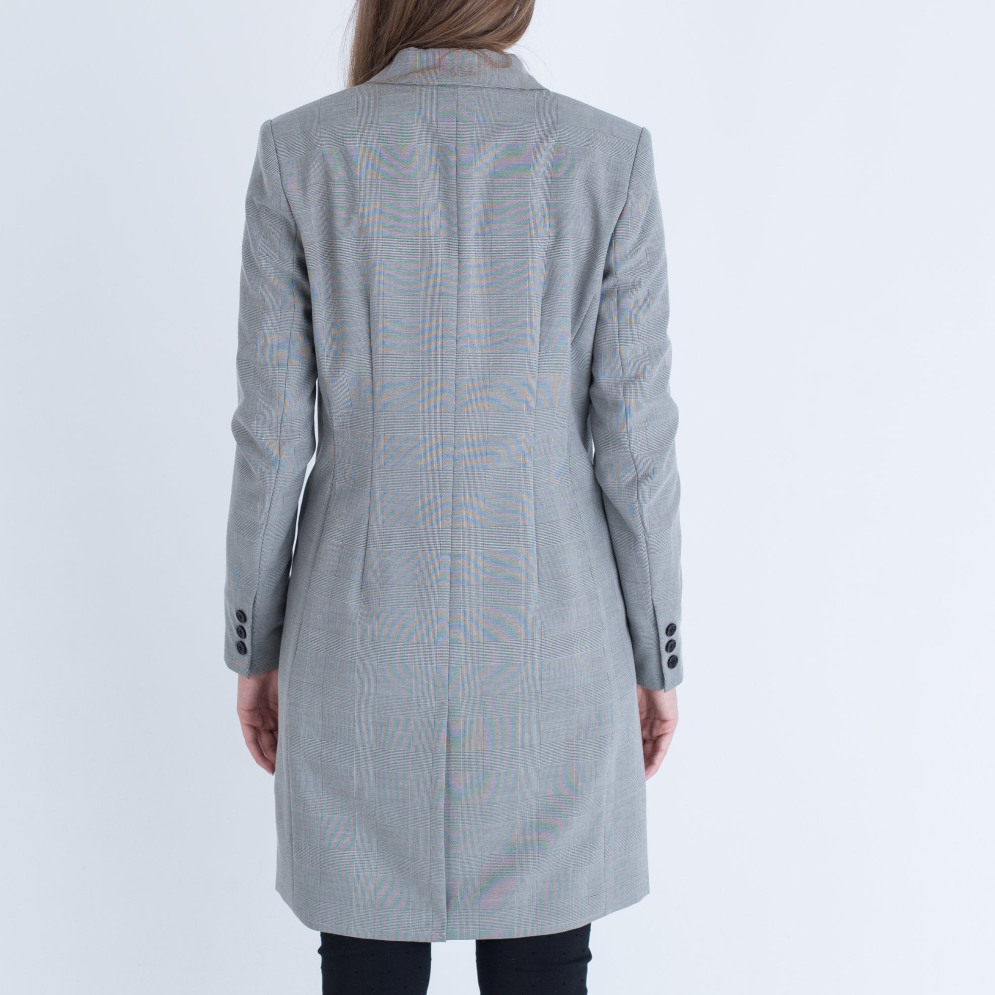 In Wear Long Down Button Check Blazer Light Grey