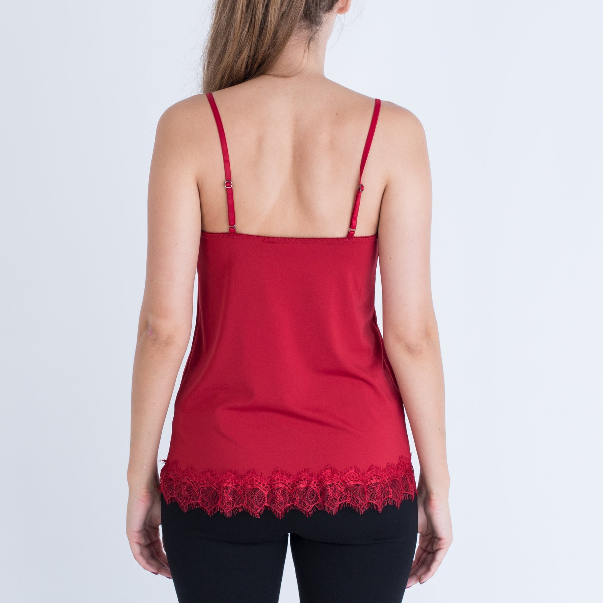 Rosemunde Metallic Lace Trim A Line Cami Dark Red