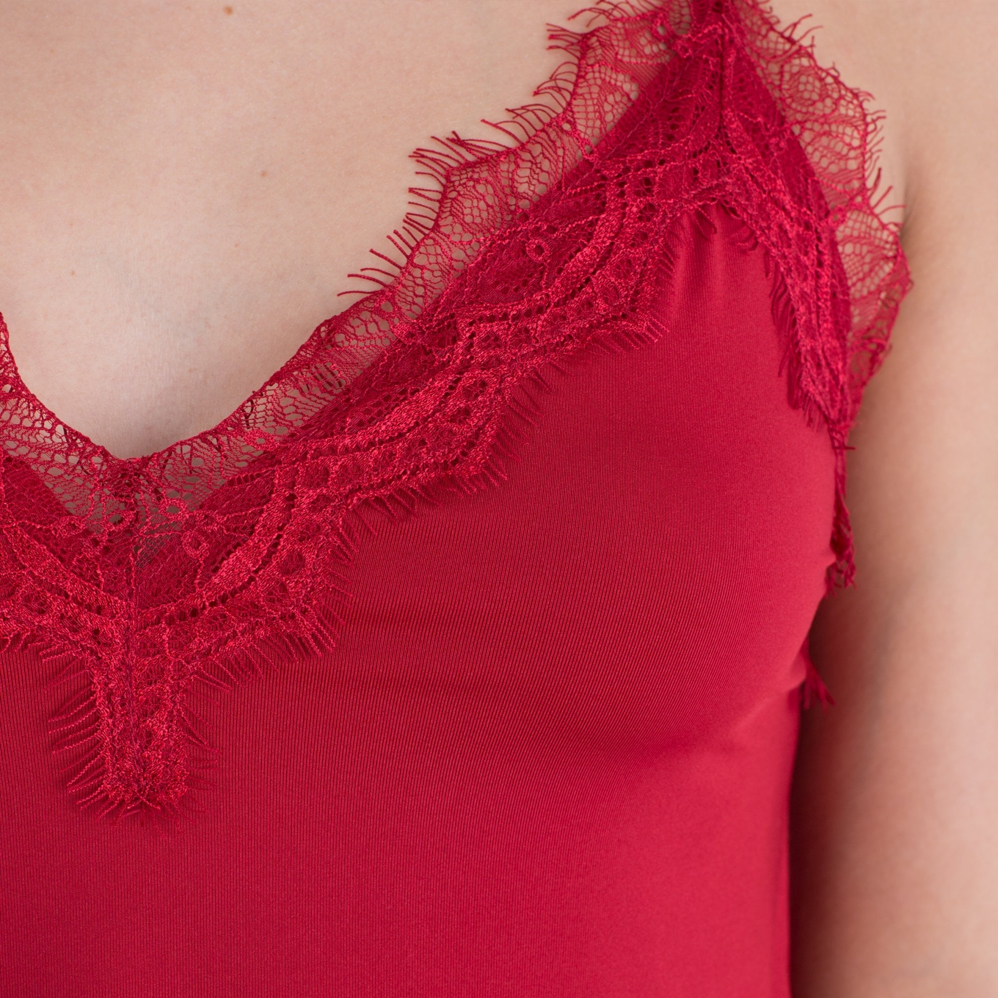 Rosemunde Metallic Lace Trim A Line Cami Dark Red