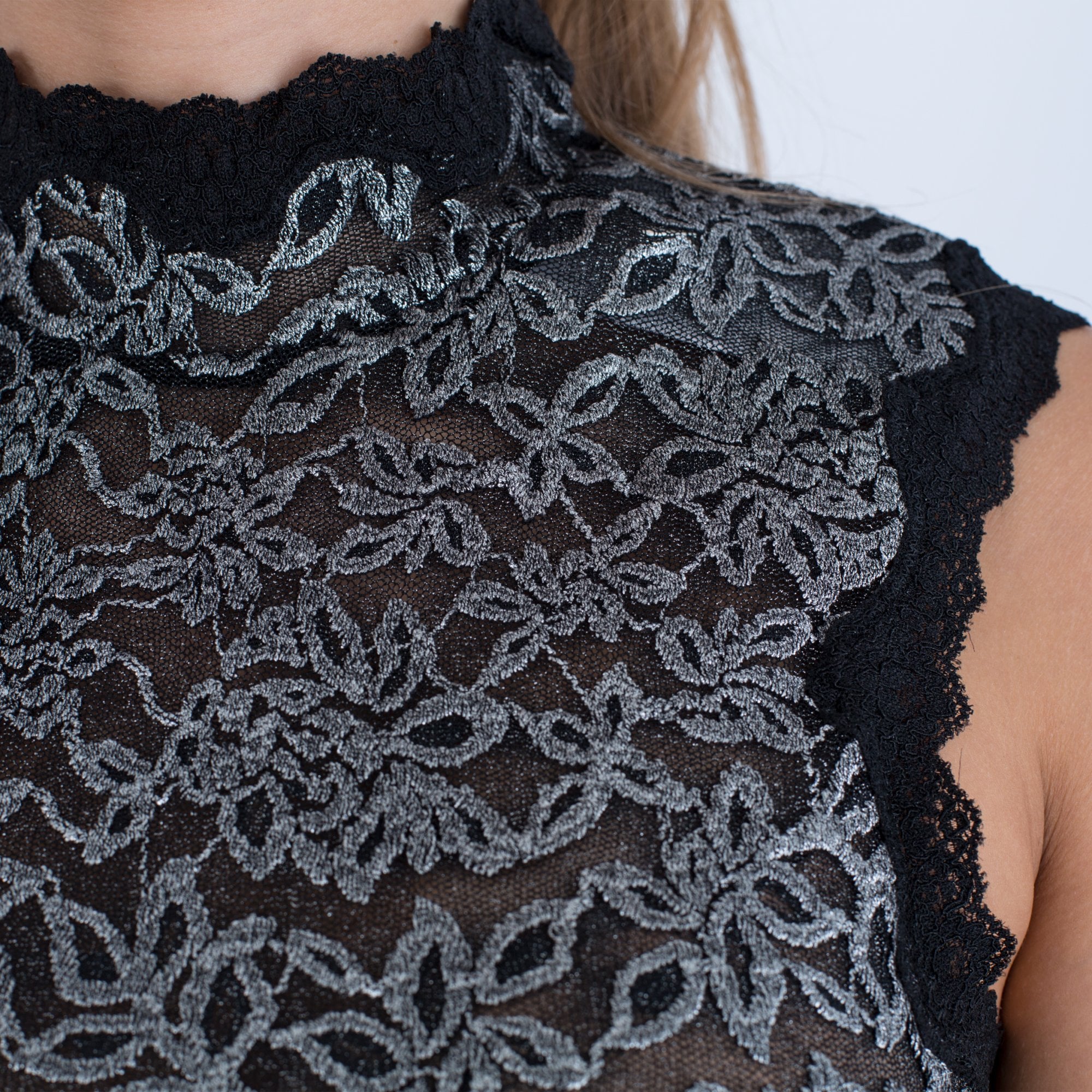 Rosemunde Metallic Sleeveless Lace Top Black/Silver