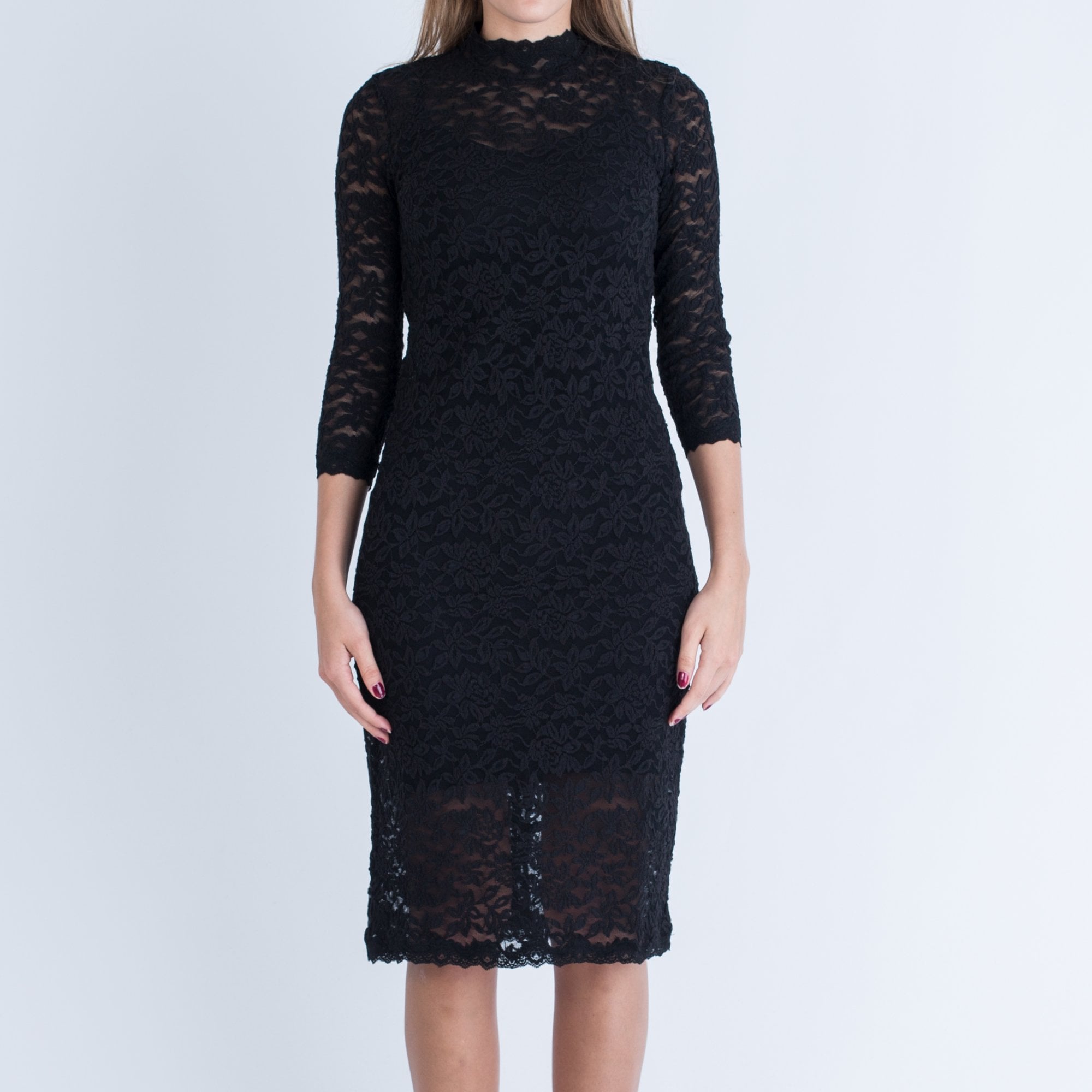 Rosemunde Fitted Lace Dress With Nerhu Neck And 3/4 Sleeve Black