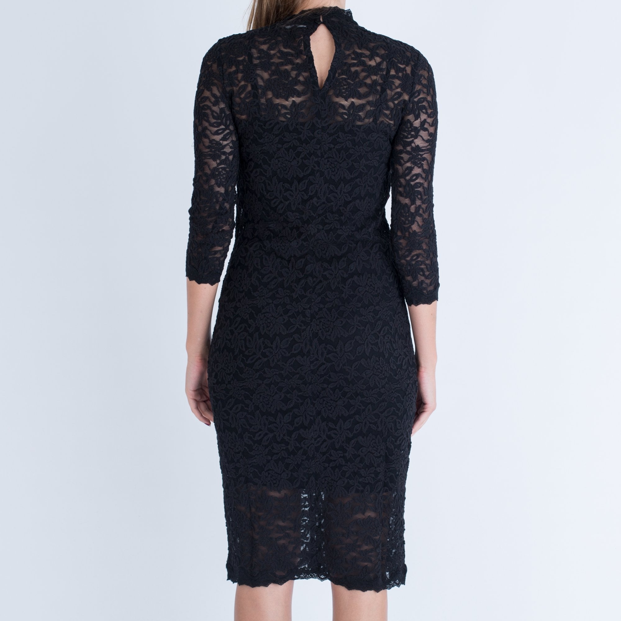 Rosemunde Fitted Lace Dress With Nerhu Neck And 3/4 Sleeve Black