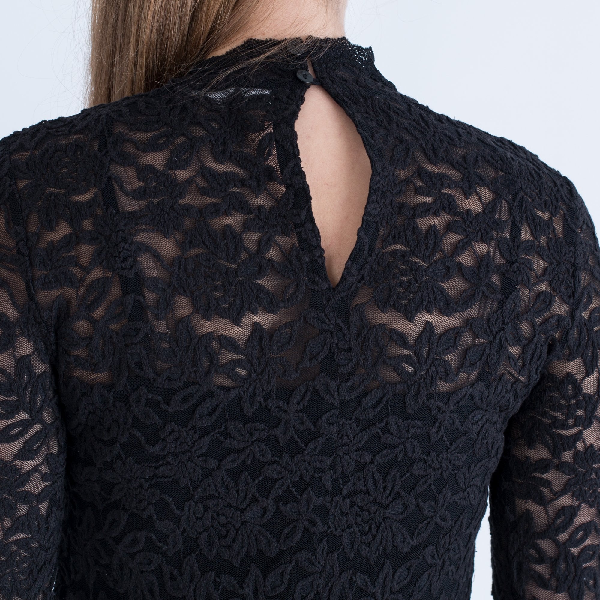 Rosemunde Fitted Lace Dress With Nerhu Neck And 3/4 Sleeve Black