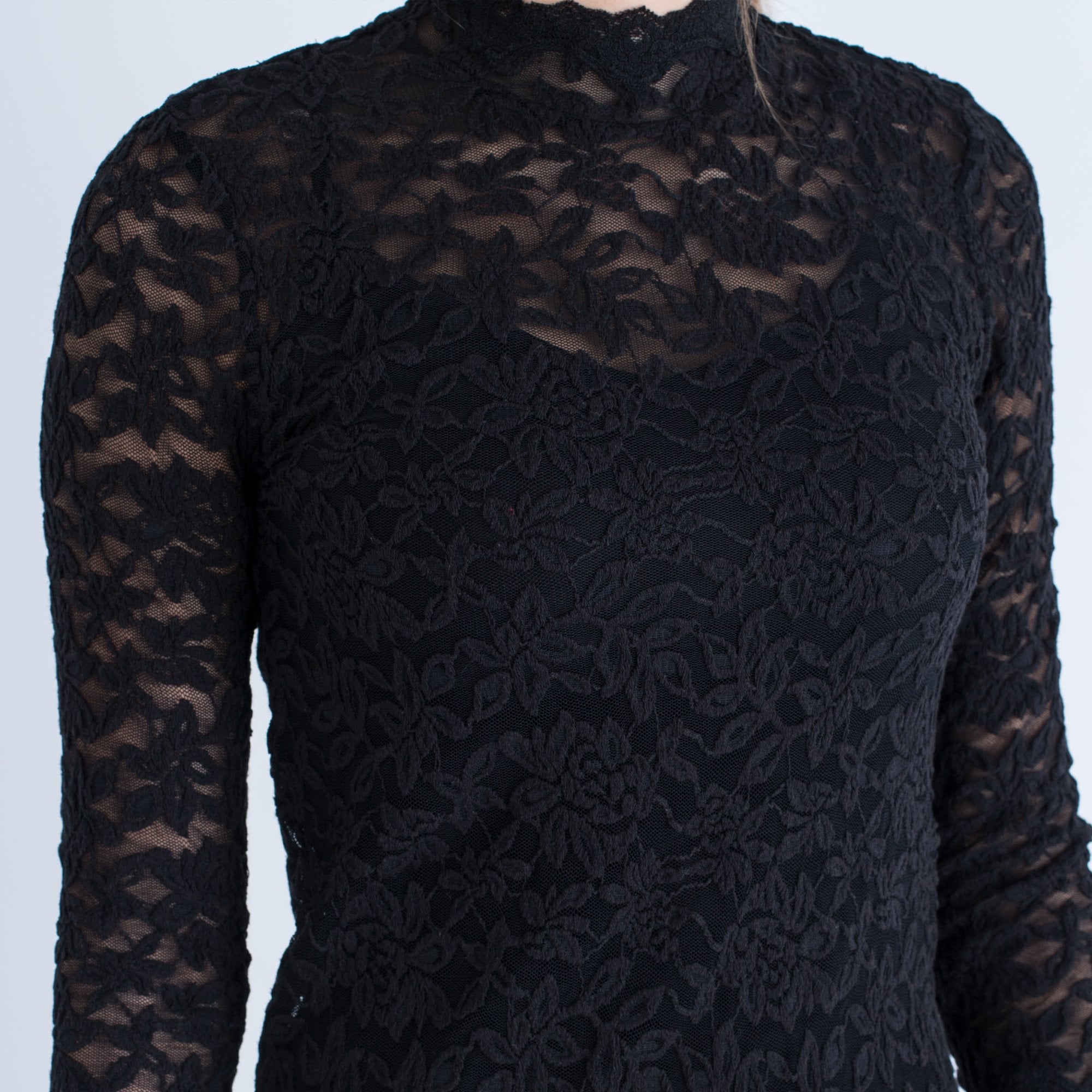 Rosemunde Fitted Lace Dress With Nerhu Neck And 3/4 Sleeve Black