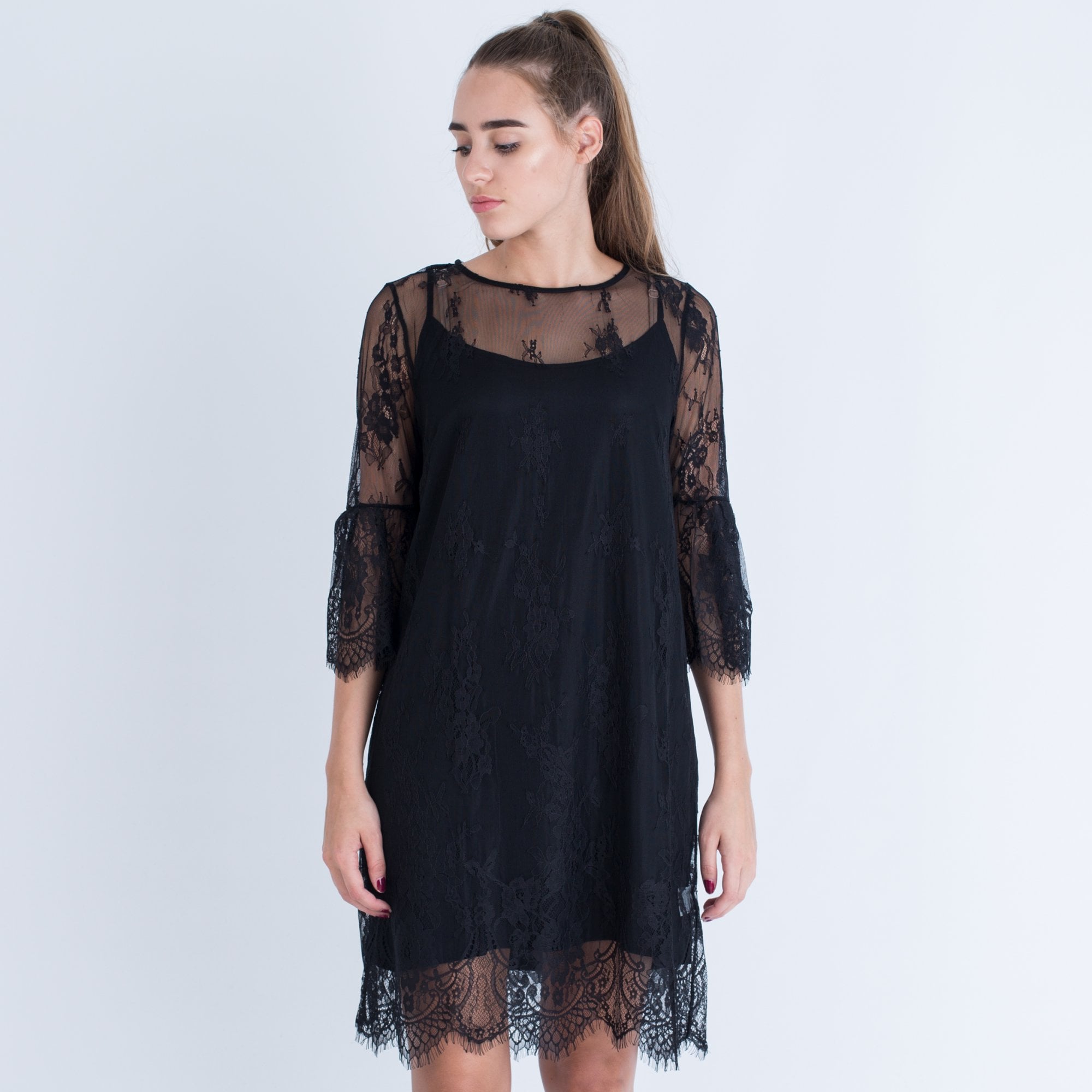 Rosemunde Delicate Fine Lace Dress With 3/4 Gathered Sleeve Black –  SisterOnlinestore