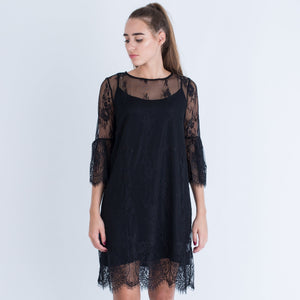 Rosemunde Delicate Fine Lace Dress With 3/4 Gathered Sleeve Black –  SisterOnlinestore