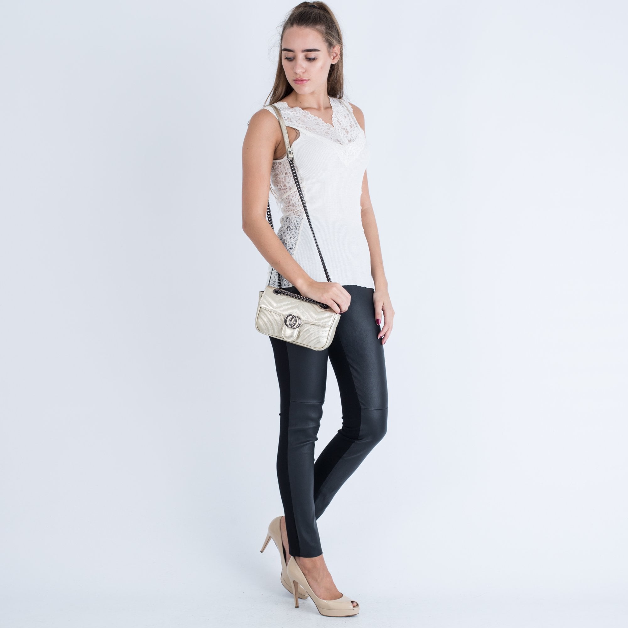 Rosemunde Wide Lace Shoulder V Neck Cotton And Silk Fitted T Ivory