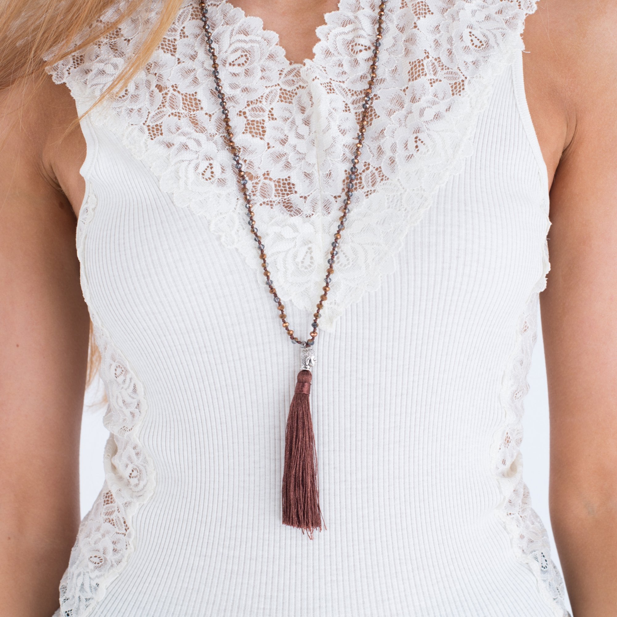 Pranella Buddha Necklace With Tassel Bronze