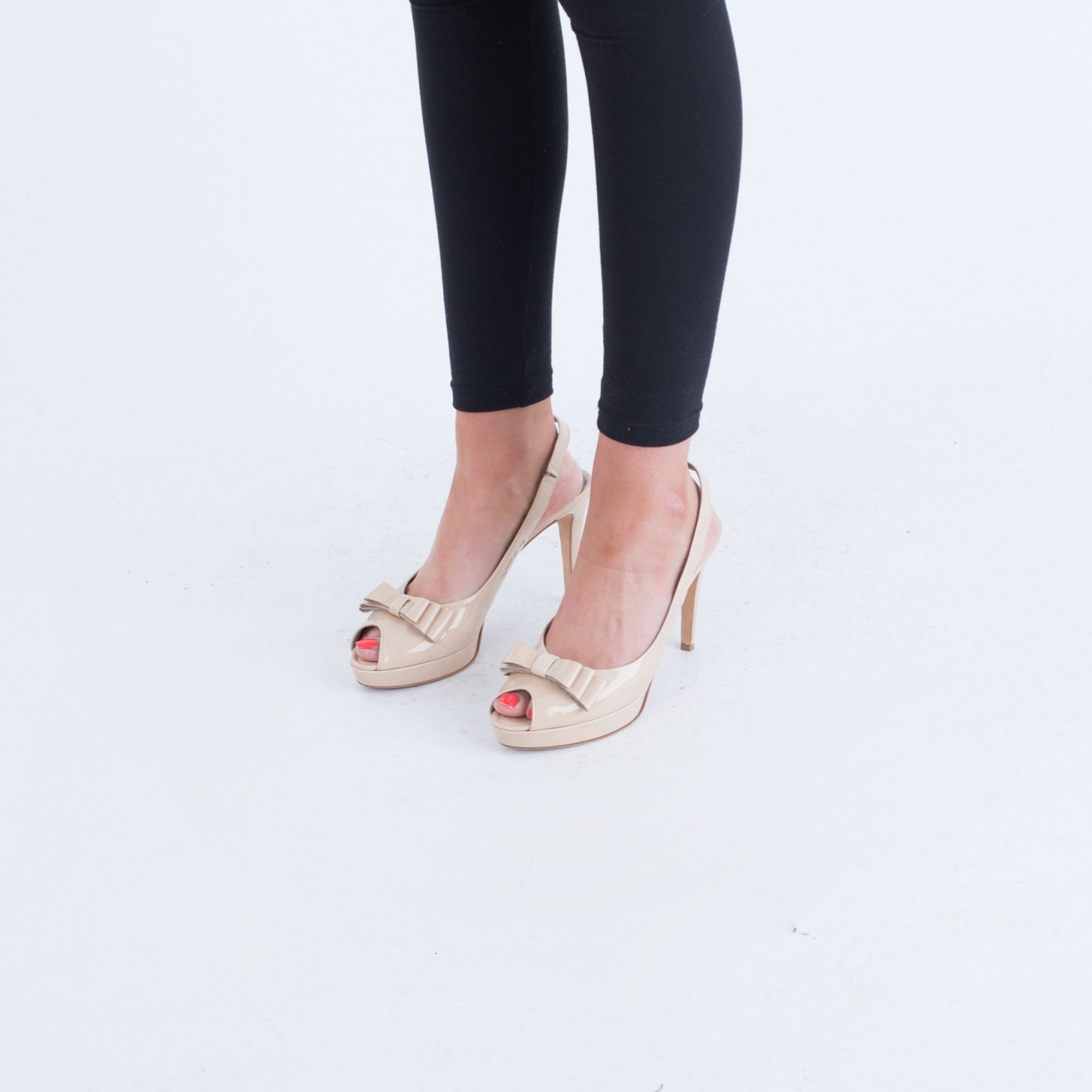 K&S Sling Back Peep Toe Shoe With Bow Nude