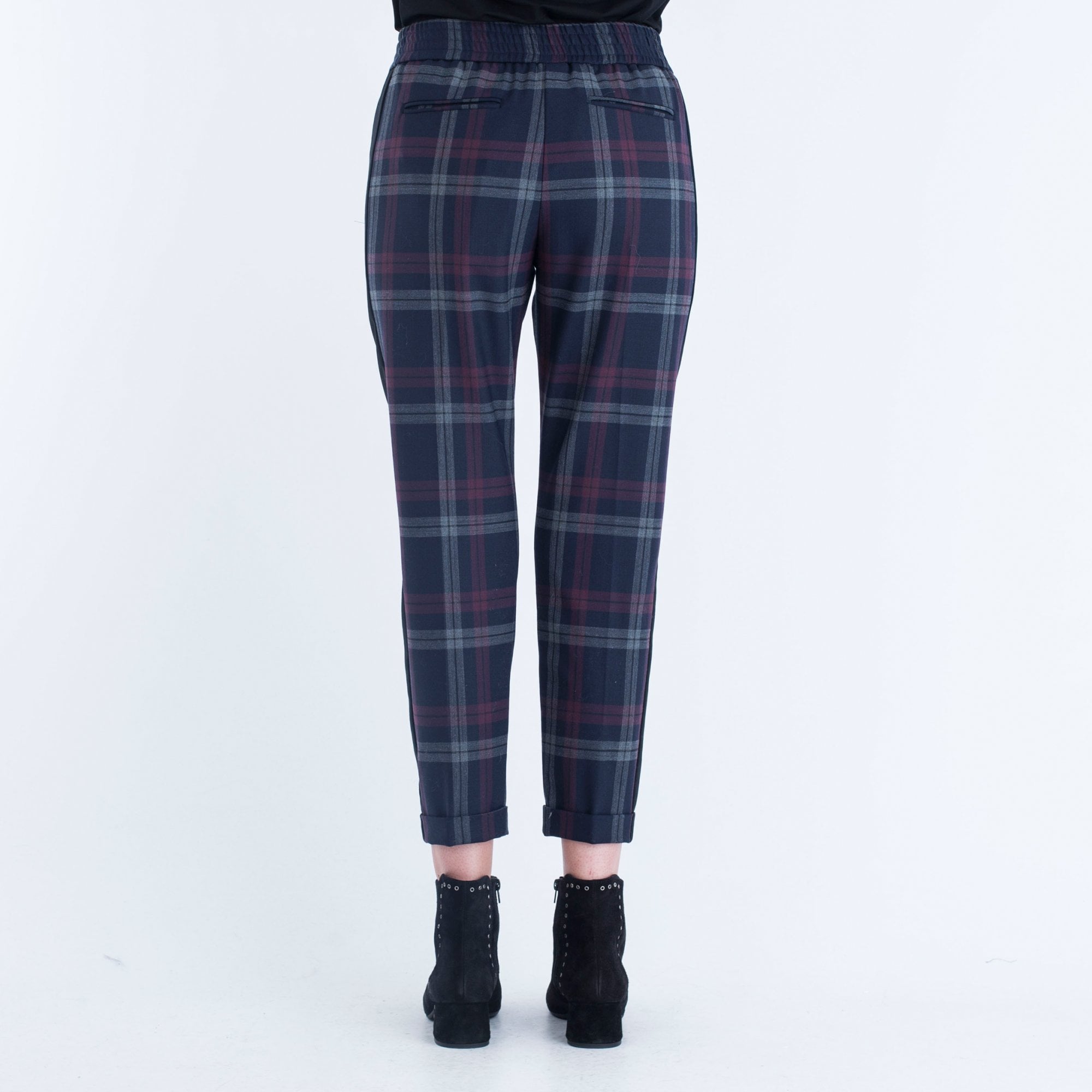 Pinko Tartan Side Stripe Pant Navy