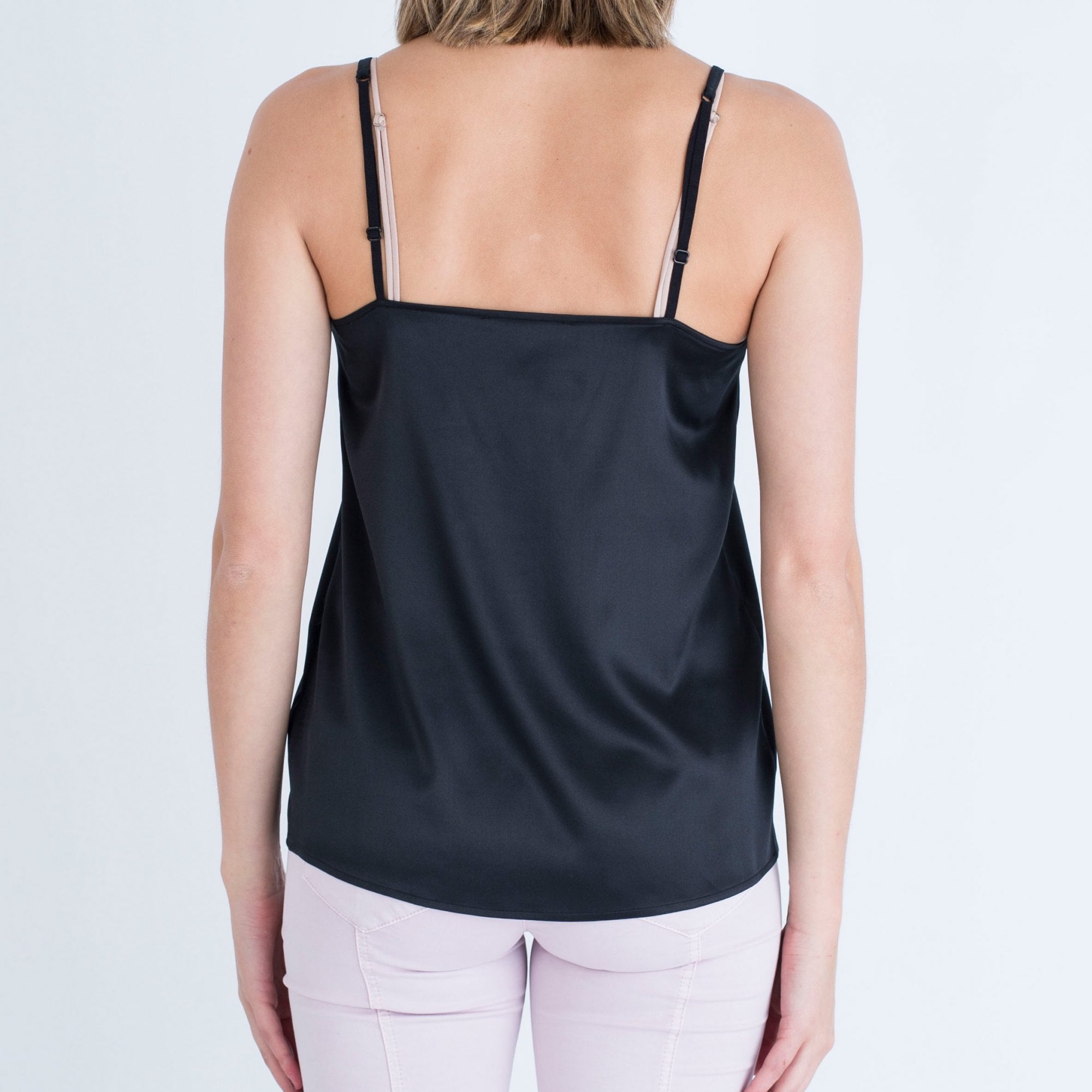 Luisa Cerano Silk Vest With Pink Stripe Trim Black & Pink