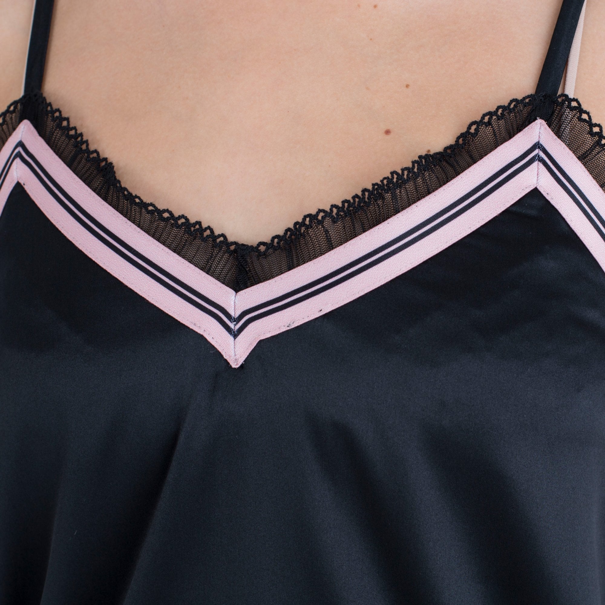 Luisa Cerano Silk Vest With Pink Stripe Trim Black & Pink