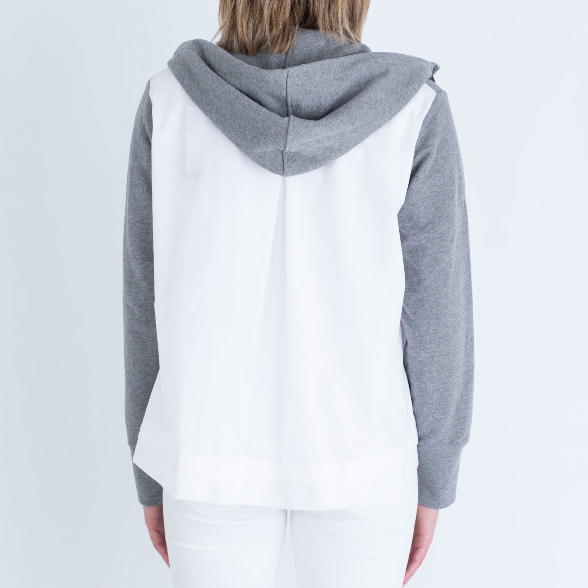 Luisa Cerano Cotton Back Hooded Sweatshirt Jacket Grey/White