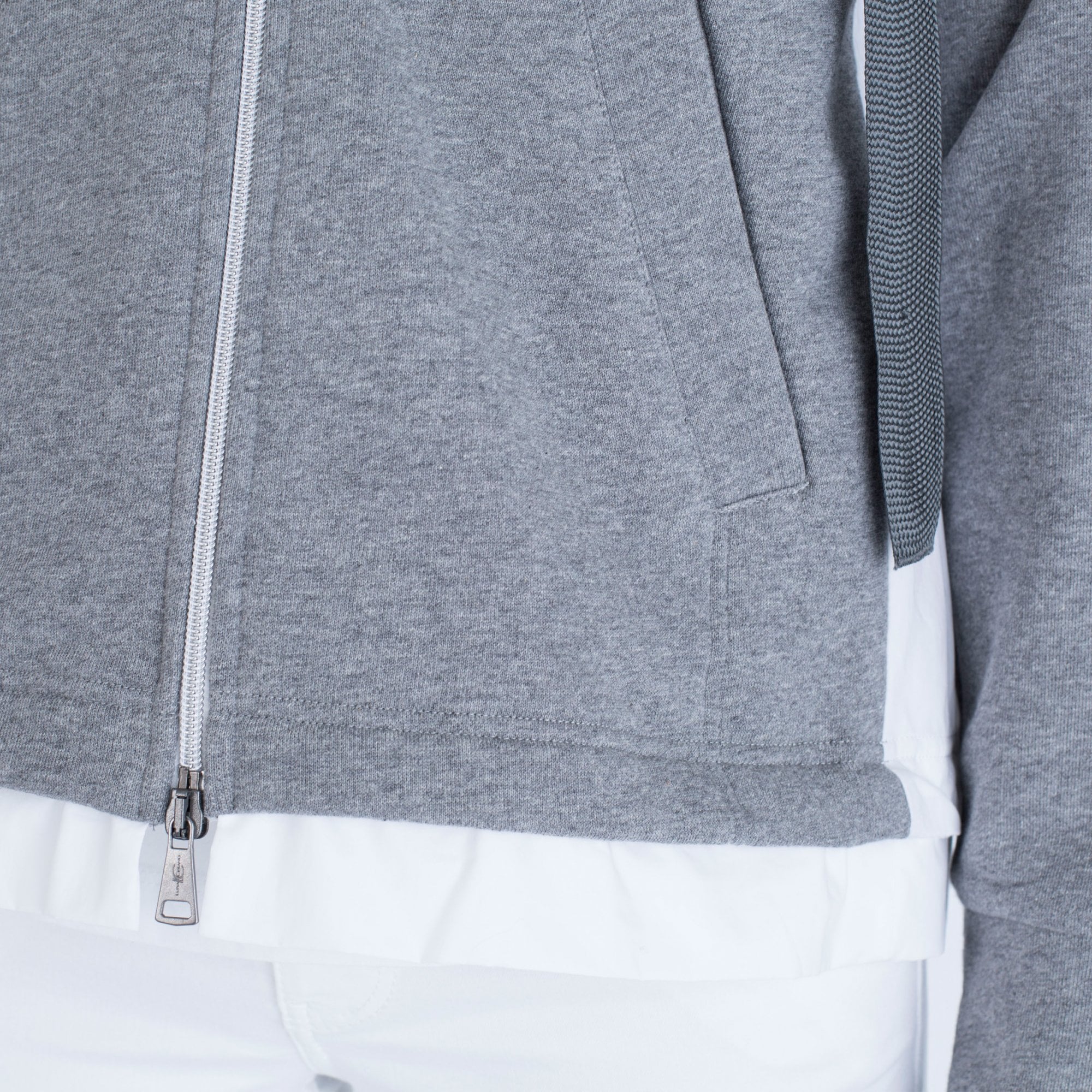 Luisa Cerano Cotton Back Hooded Sweatshirt Jacket Grey/White