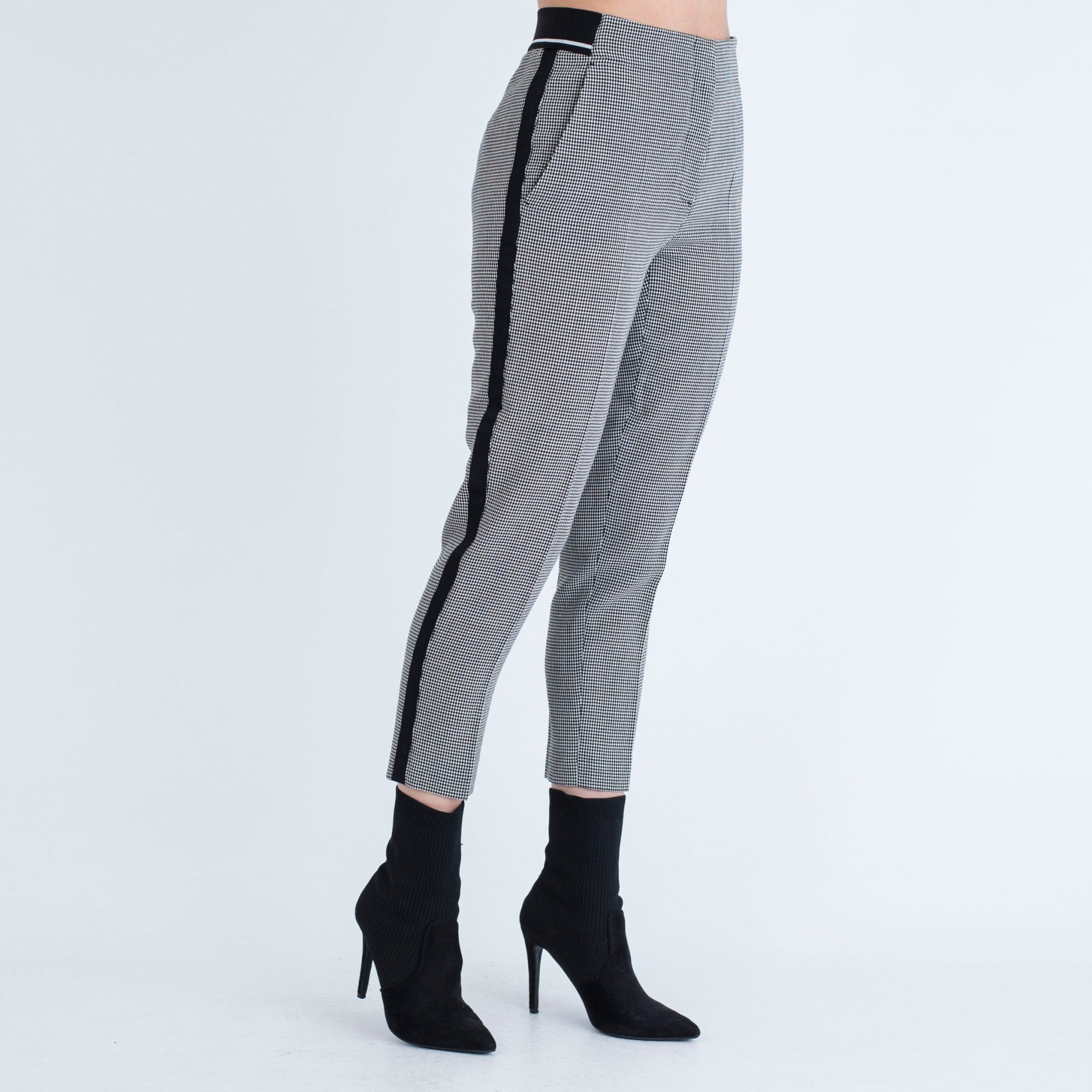 Luisa Cerano Check Trouser With Side Stripe Black/White