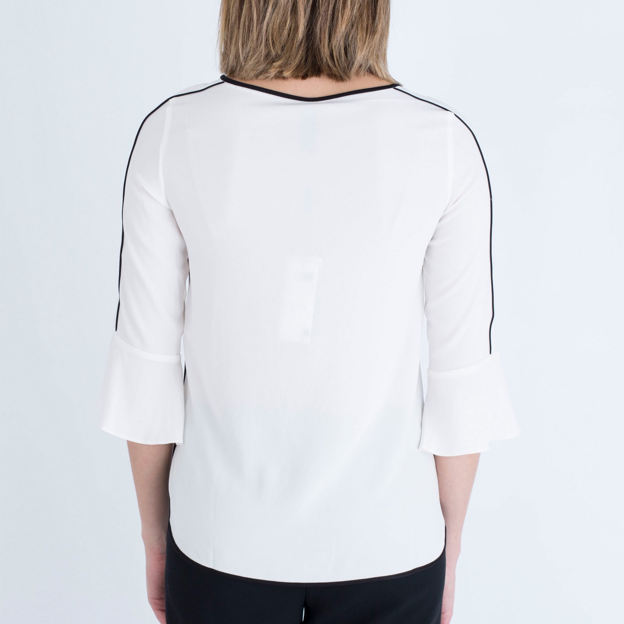 Marc Cain Piped Flute Sleeve Cupro Top White/Black