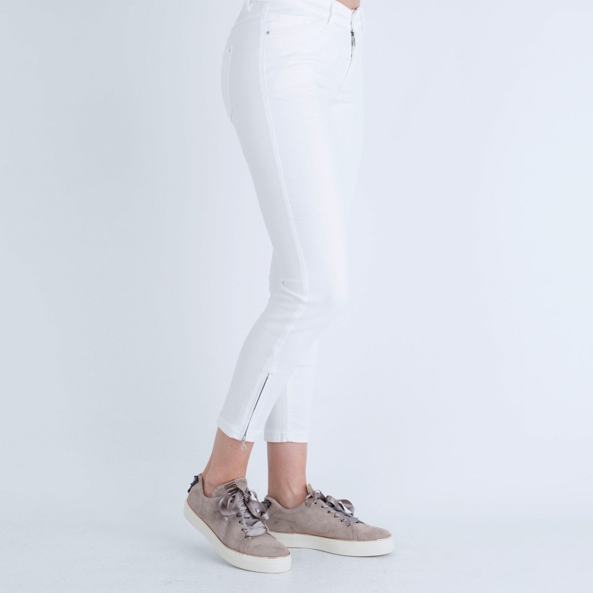 Mac Dream Summer Chic Crop Jeans With Ankle Zip White 27L