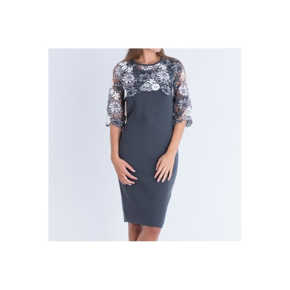 Dexterior Lace Removable Top Knitted Dress Grey/White