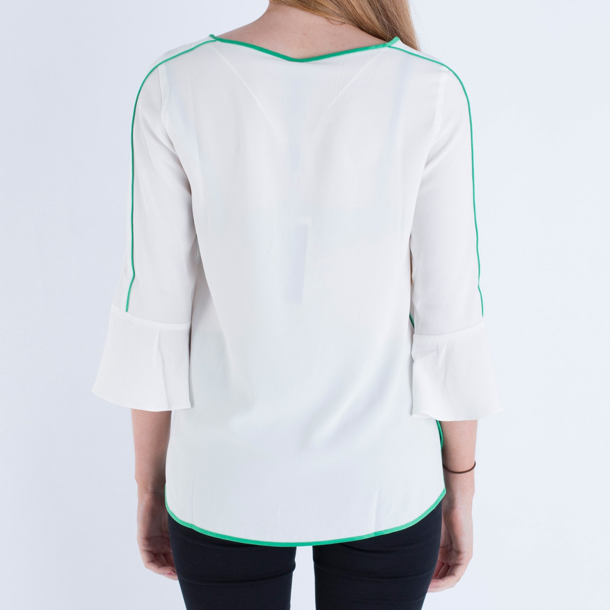 Marc Cain Piped Flute Sleeve Cupro Top White/Green