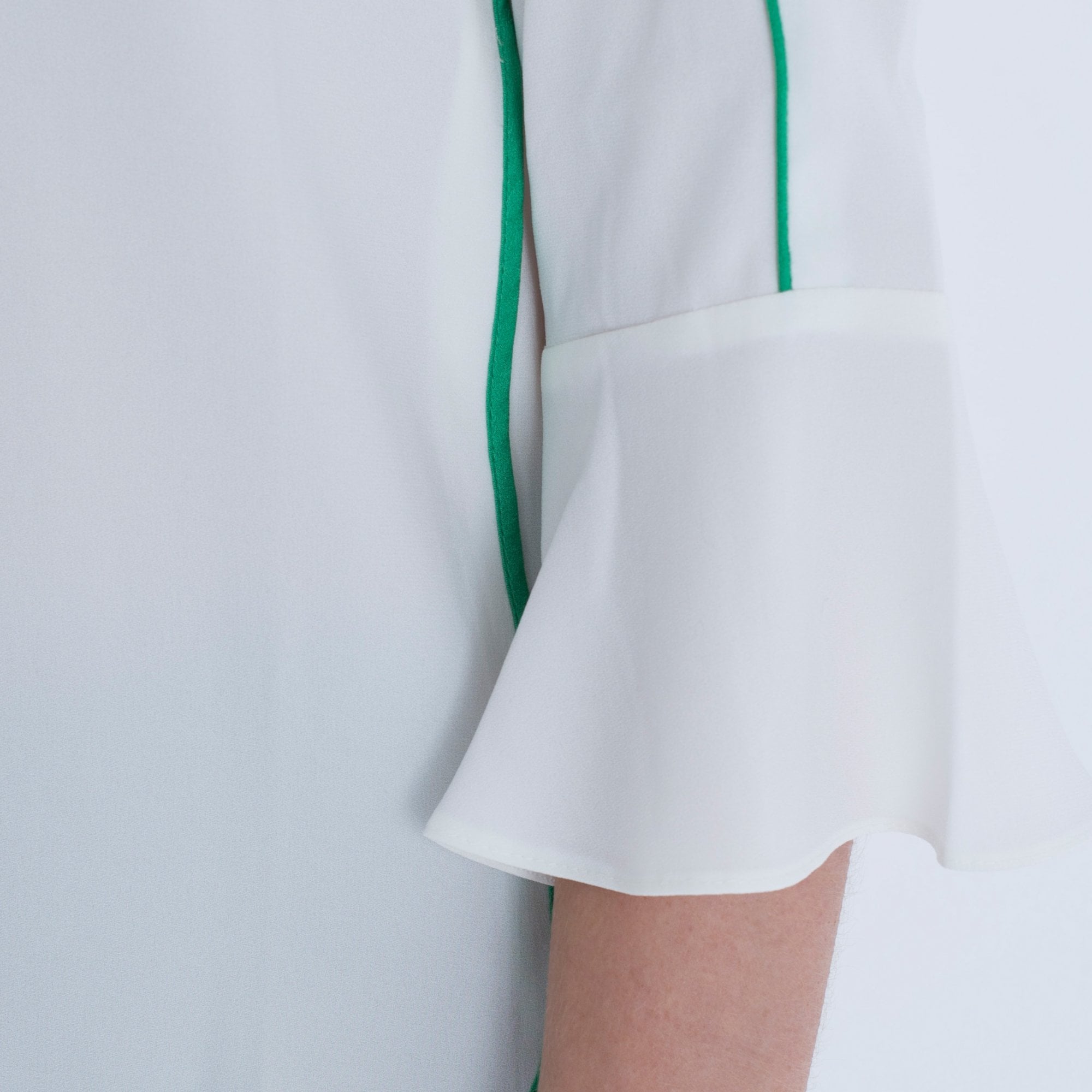 Marc Cain Piped Flute Sleeve Cupro Top White/Green