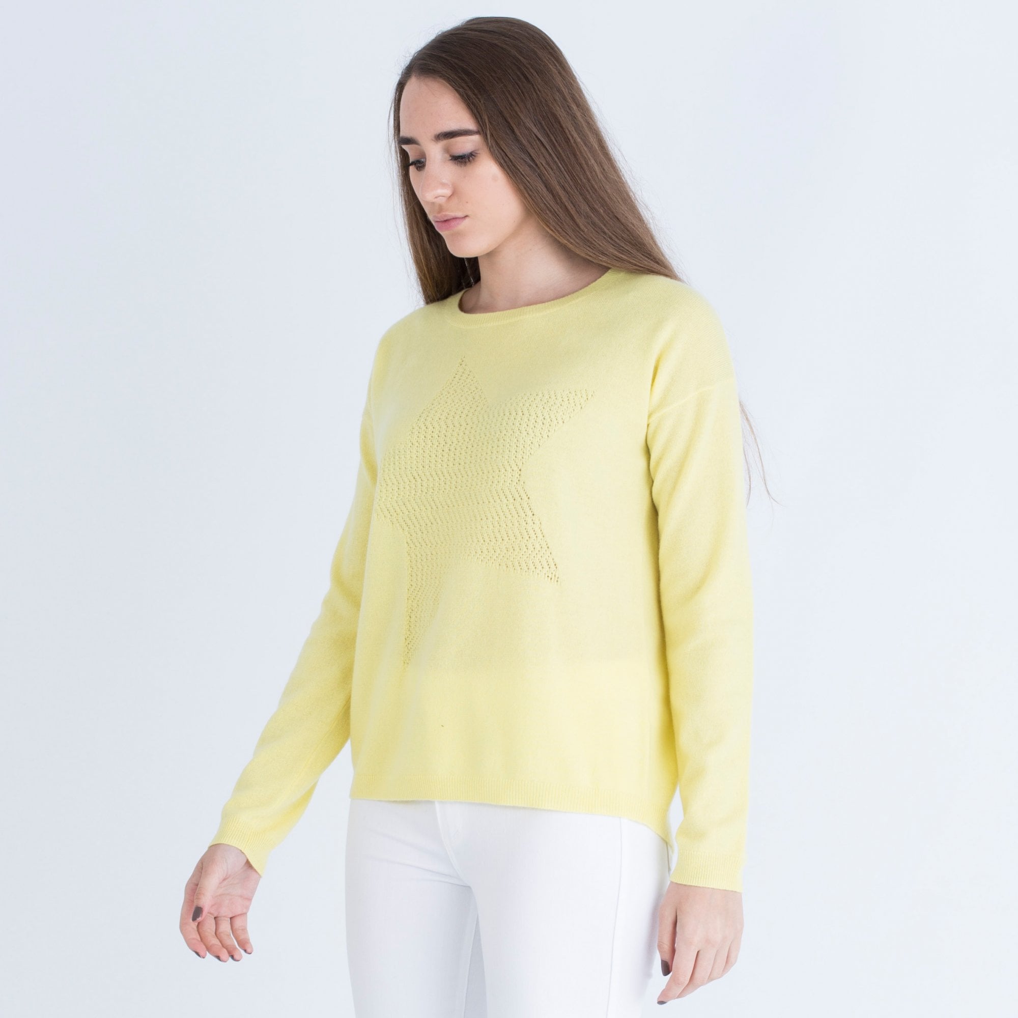 Cocoa Cashmere Star Print Round Neck Short Jumper Lemon