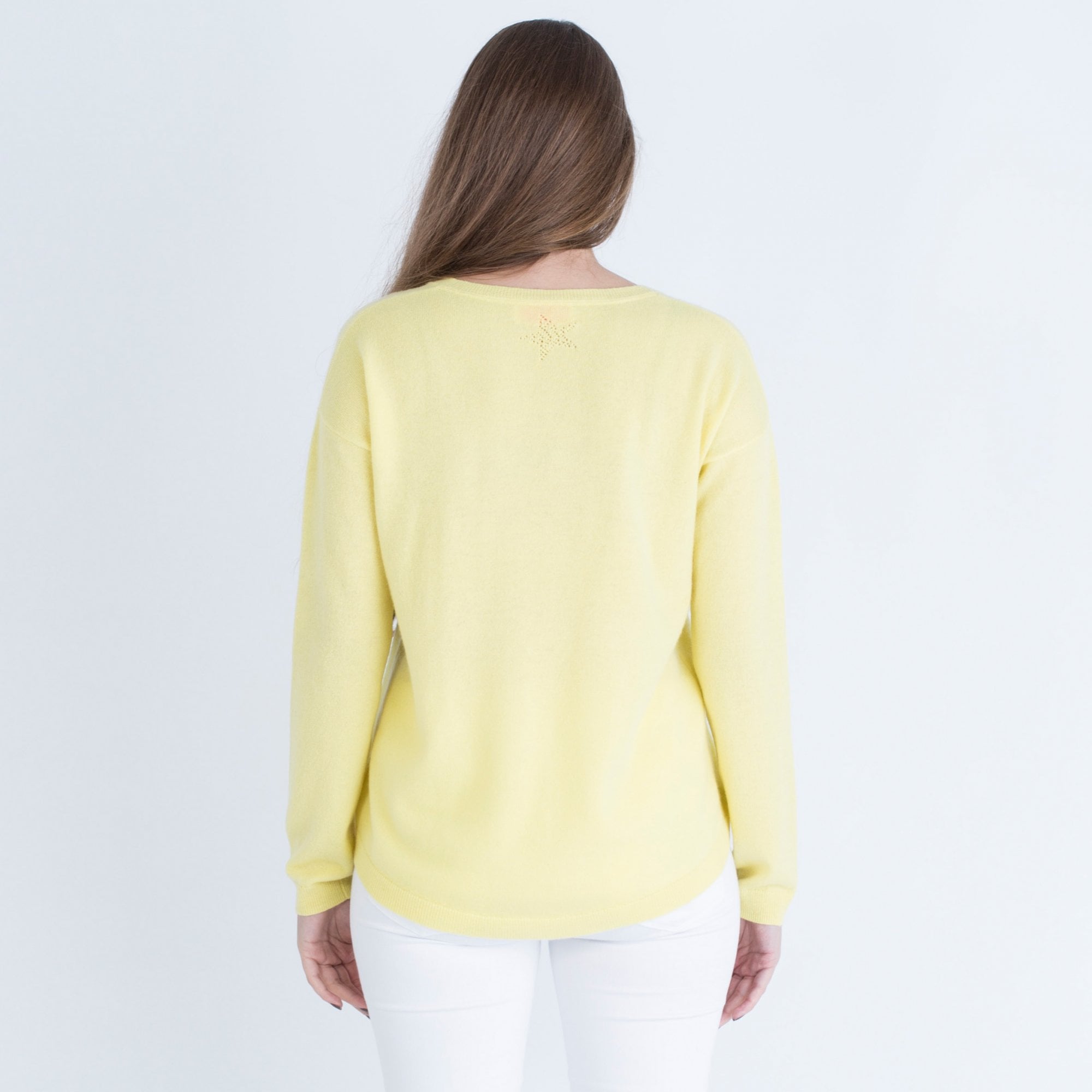 Cocoa Cashmere Star Print Round Neck Short Jumper Lemon
