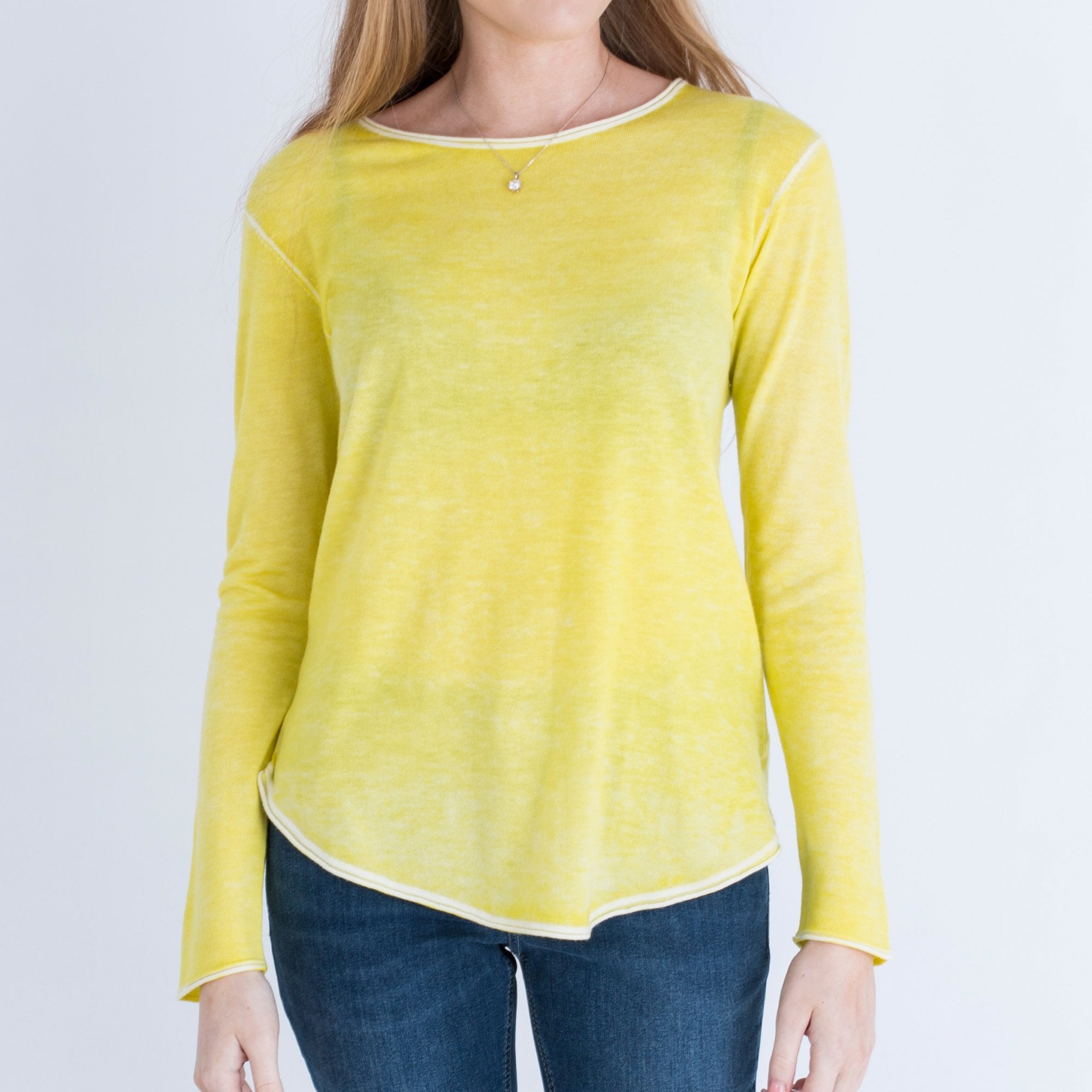 Marc Cain Fitted Round Neck Jumper Pigment Dye Finish Lemon