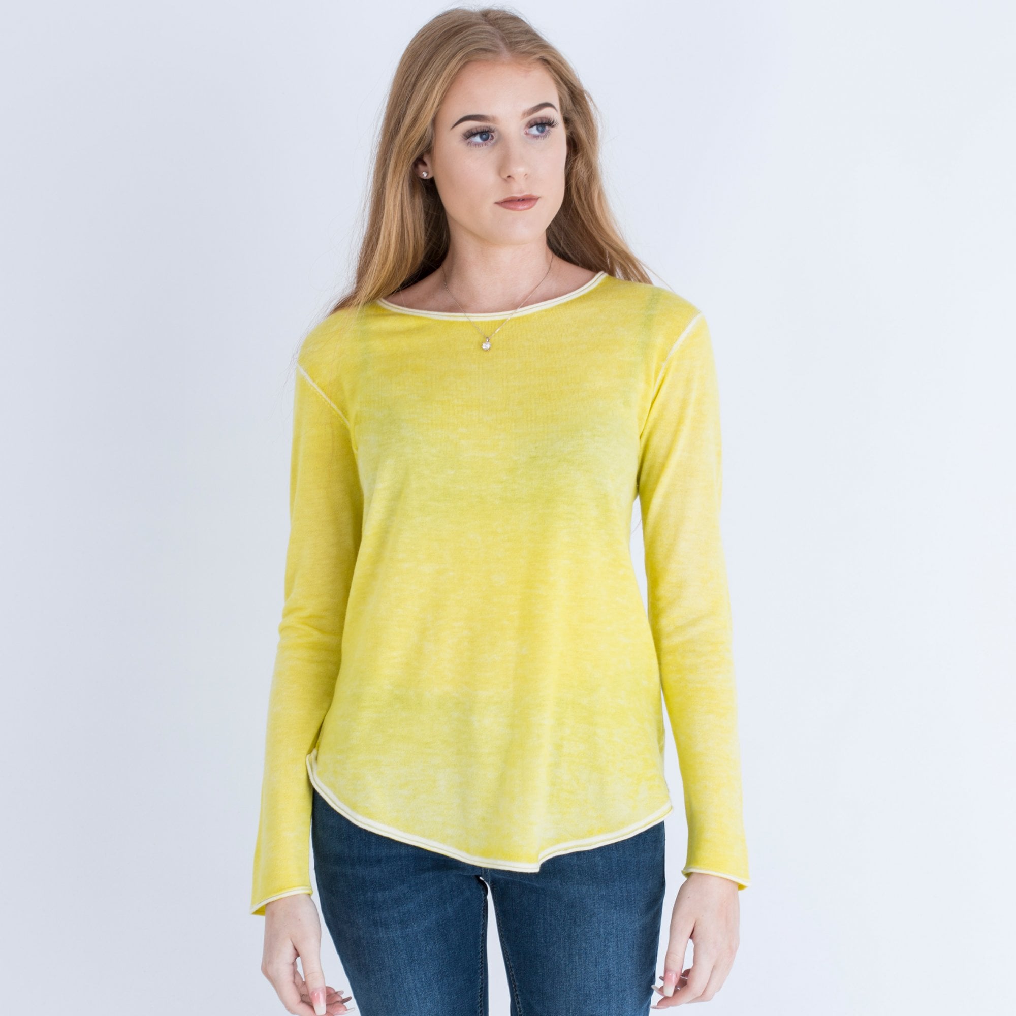 Marc Cain Fitted Round Neck Jumper Pigment Dye Finish Lemon