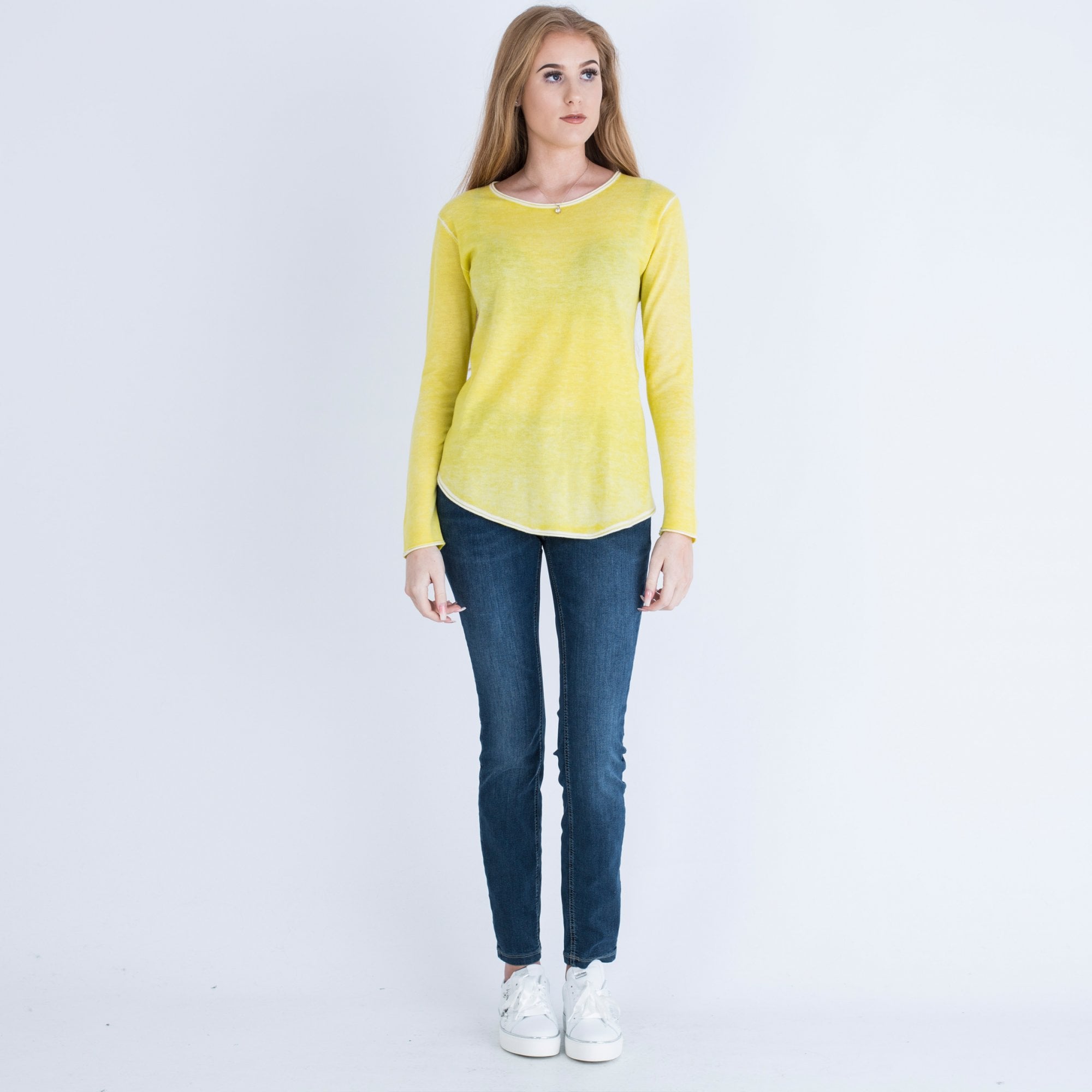 Marc Cain Fitted Round Neck Jumper Pigment Dye Finish Lemon