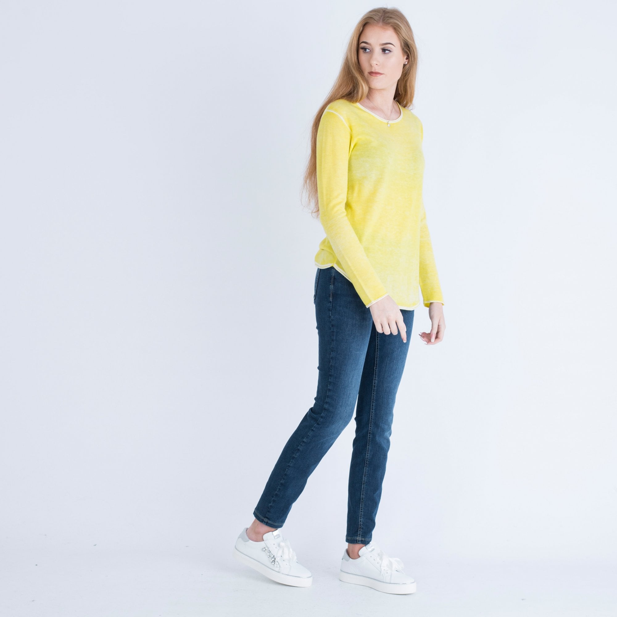 Marc Cain Fitted Round Neck Jumper Pigment Dye Finish Lemon