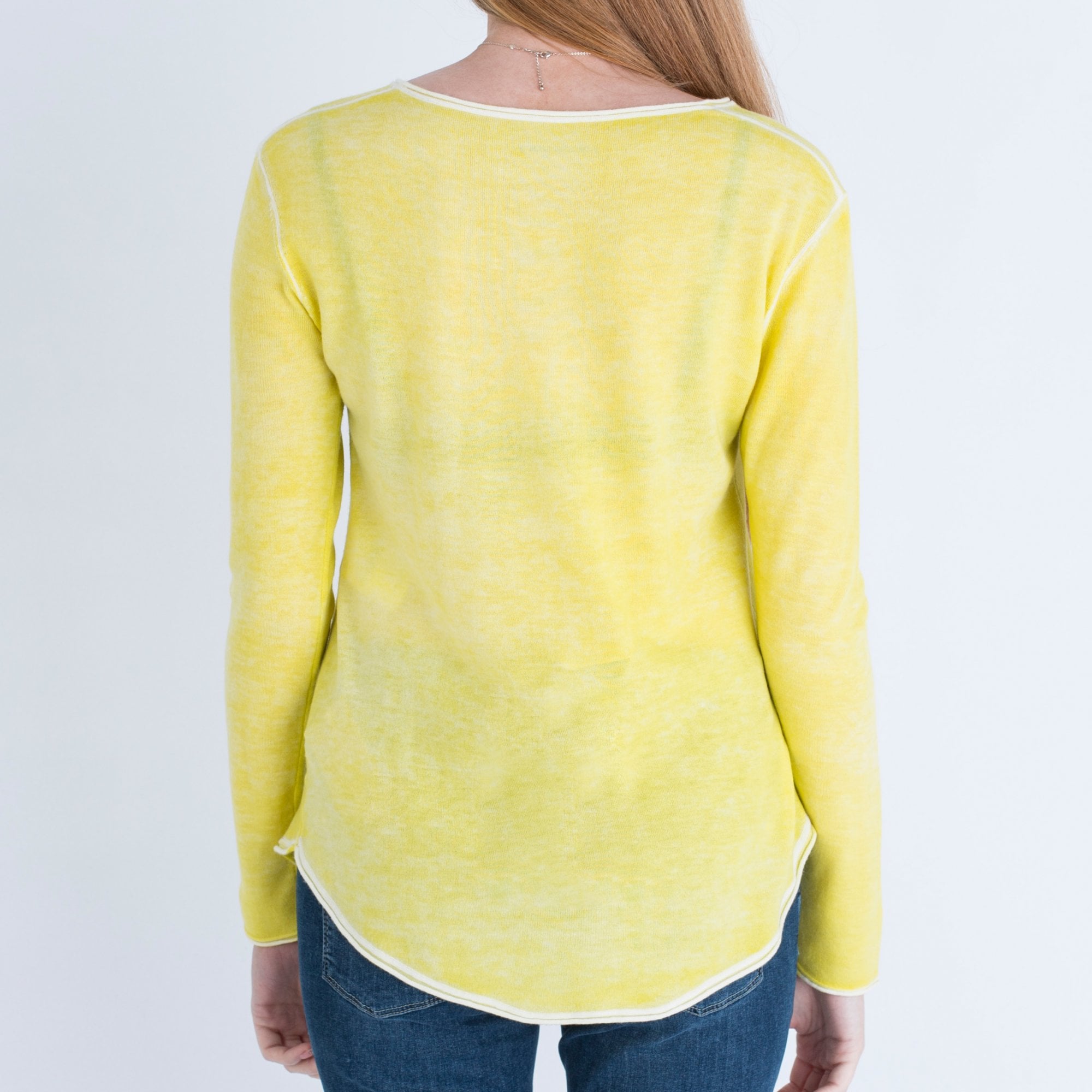 Marc Cain Fitted Round Neck Jumper Pigment Dye Finish Lemon