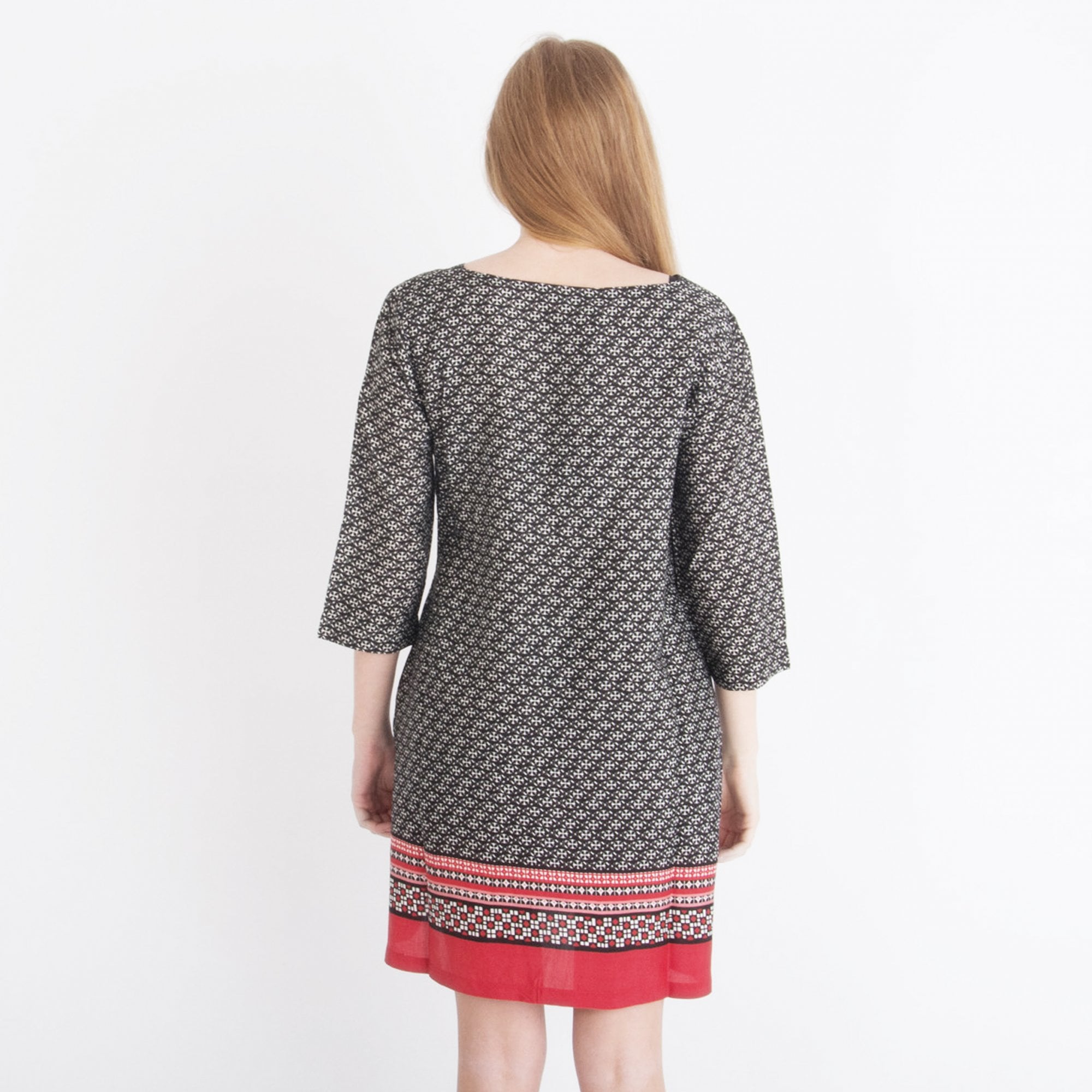 Masai Gabrielis Print Tunic Dress With Stripe Hem White/Black/Red