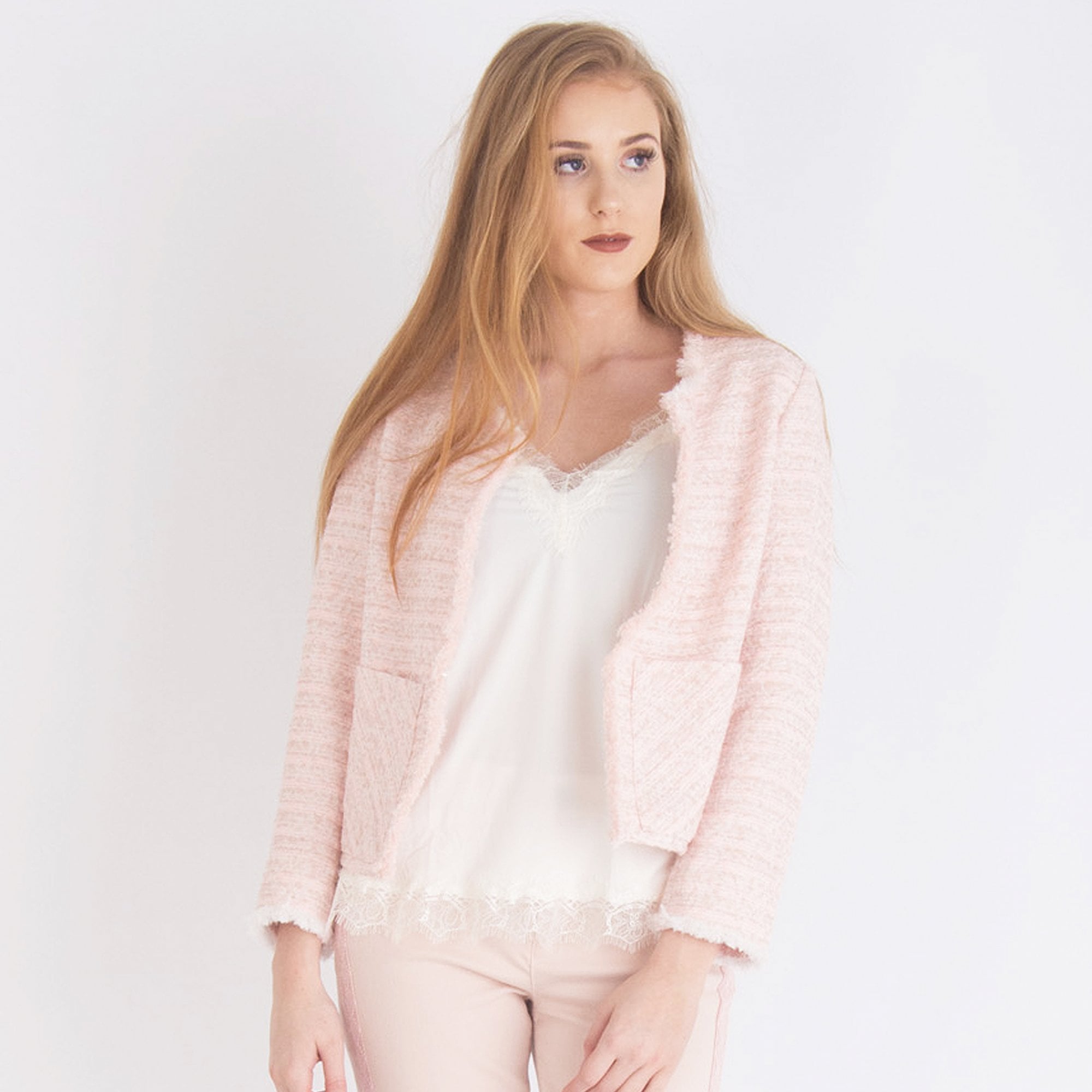 Riani Woven Jacket With Raw Edge Pink